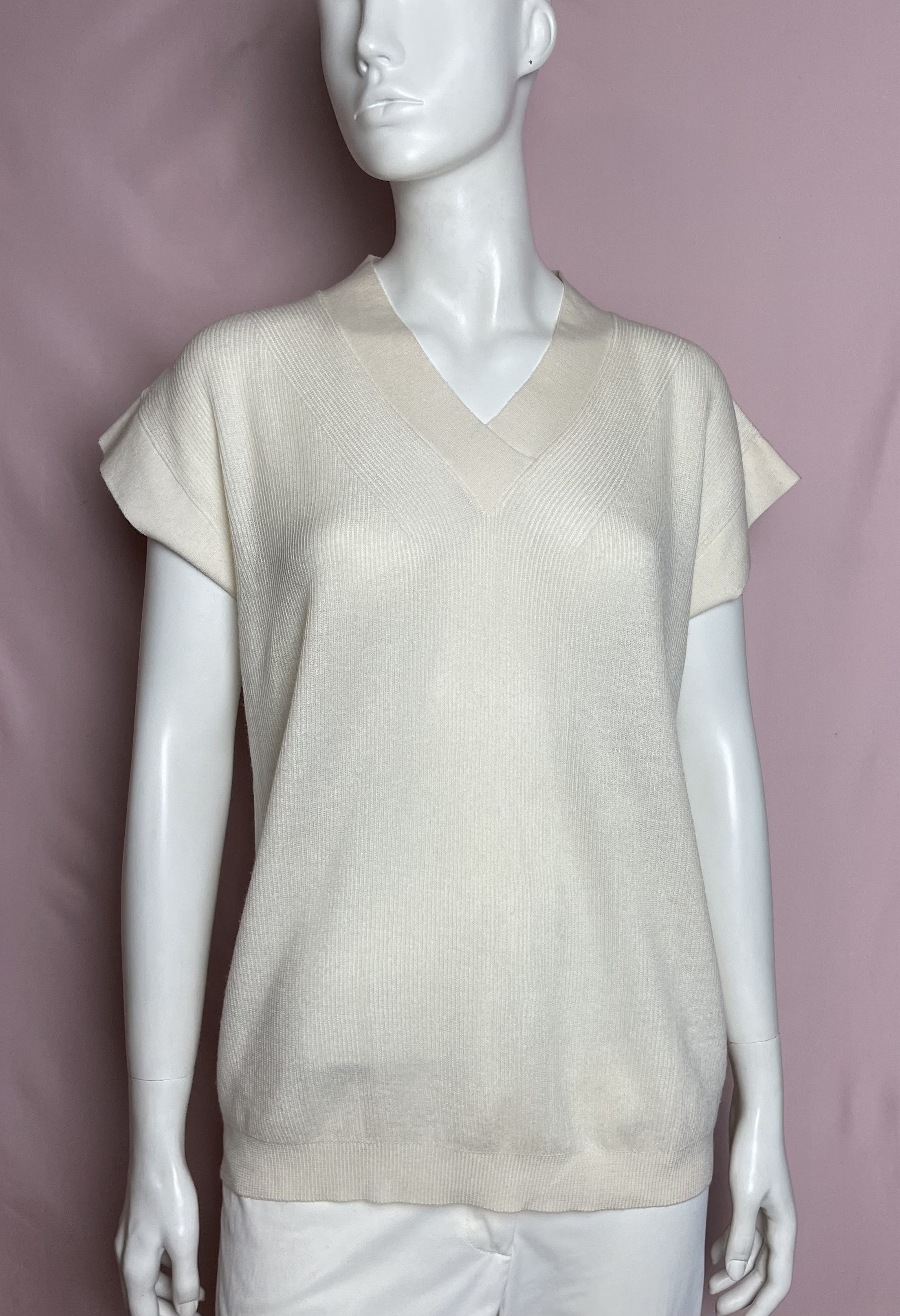 Fabiana Filippi Fabiana Filippi Ivory Short Sleeve Wool Blend Sweater Size S / US 4 / IT 40 - 2 Thumbnail