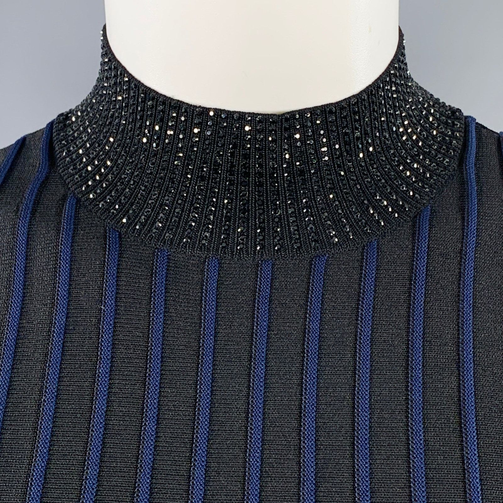 Emporio Armani Size S Black Navy Viscose Blend Stripe Mock Neck Dress Top Size S / US 4 / IT 40 - 2 Thumbnail