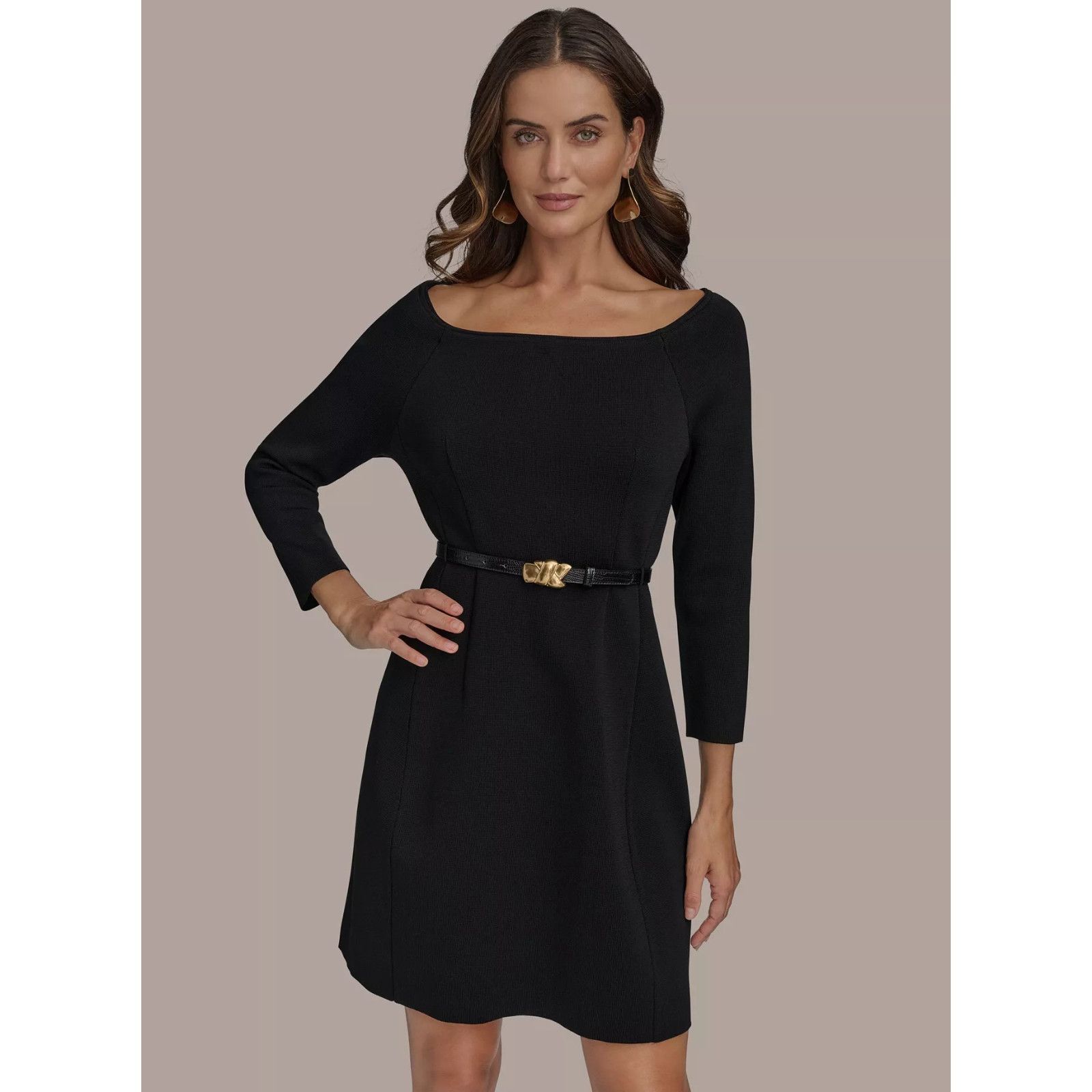Donna Karan Donna Karan New York Women's Solid Belted Boat-Neck Dress, Size S / US 4 / IT 40 - 2 Thumbnail