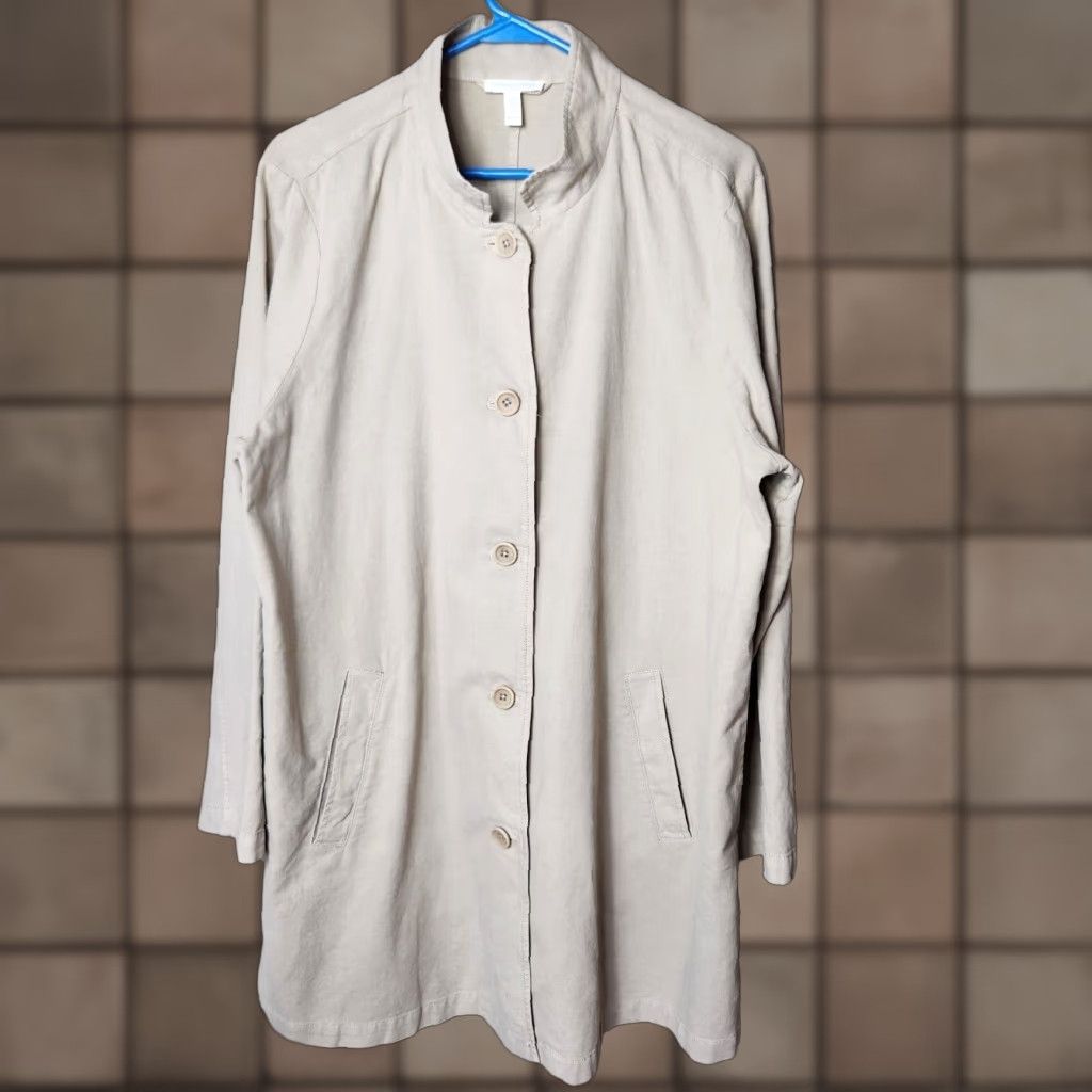 Eileen Fisher VINTAGE Eileen Fisher Jacket Shirt Womens XL Beige Organic Cotton Hemp Stand Collar Unlined Pockets (Note: All original words used; count within 200) Size XL / US 12-14 / IT 48-50 - 1 Thumbnail