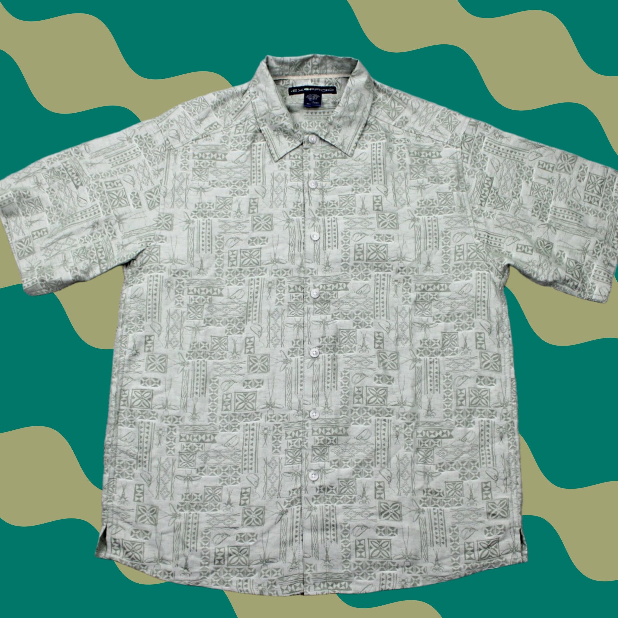 ExOfficio ExOfficio Shirt Mens Small Green Geometric Modal/Poly Blend Short Sleeve Button Shirt Size US S / EU 44-46 / 1 - 1 Thumbnail