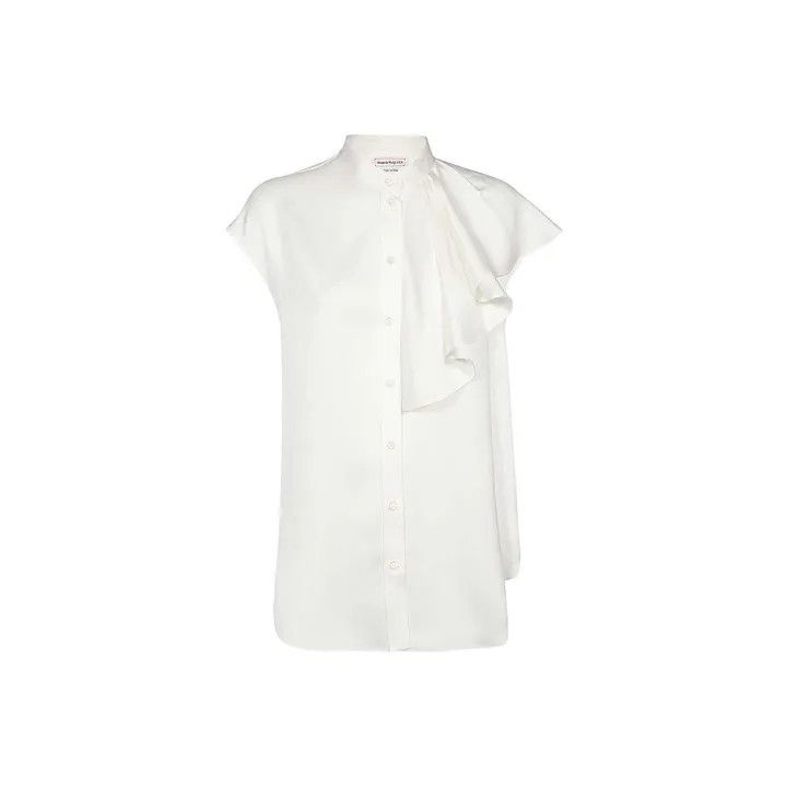 Alexander McQueen Alexander McQueen White Sleeveless Ruched Shirt 0079 Size S / US 4 / IT 40 - 1 Thumbnail