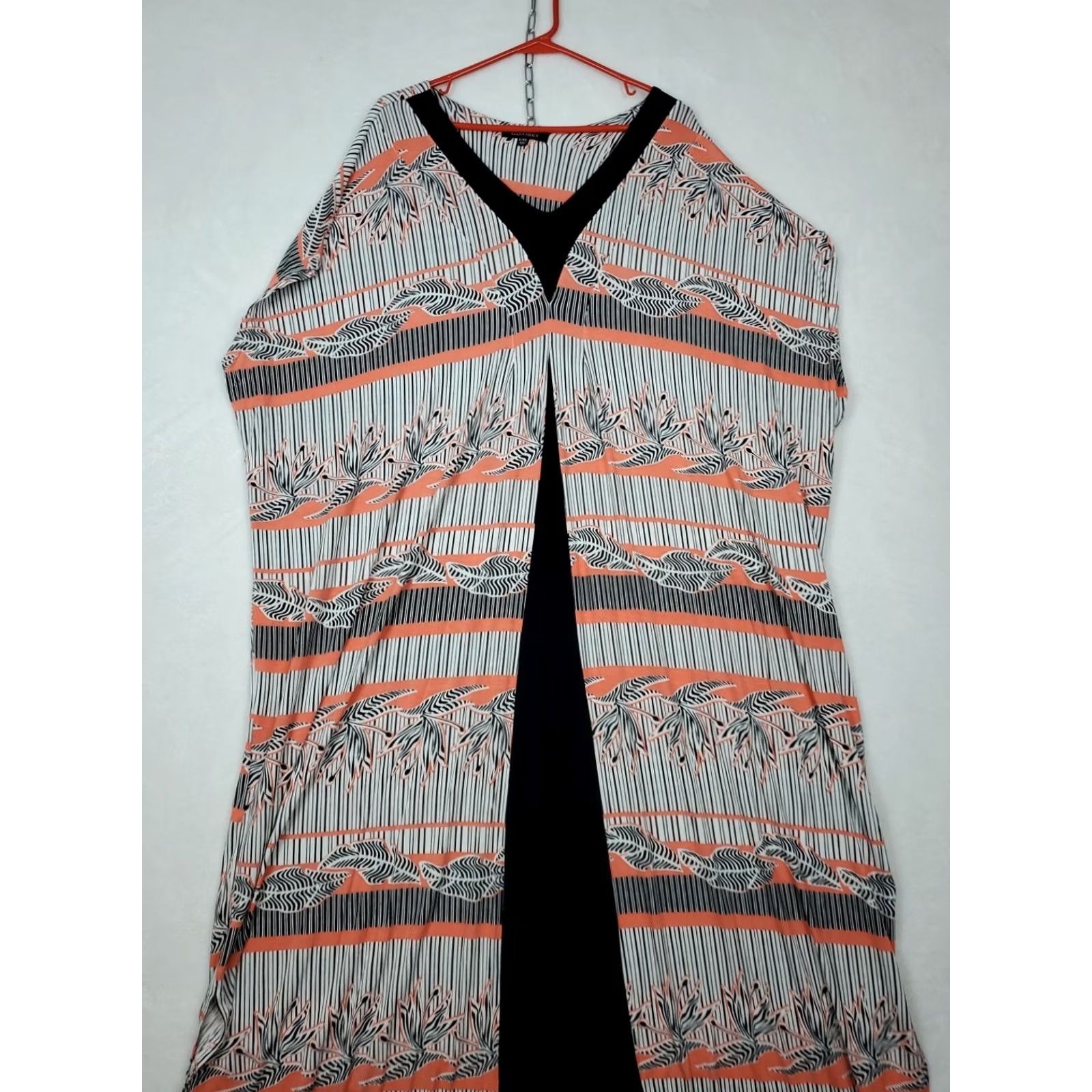 Ellen Tracy Ellen Tracy Women's Dress A-Line Maxi Kaftan V-Neck Cap Sleeve Multicolor Stripes & Floral Casual Formal L XL Coral Black Size L / US 10 / IT 46 - 2 Thumbnail