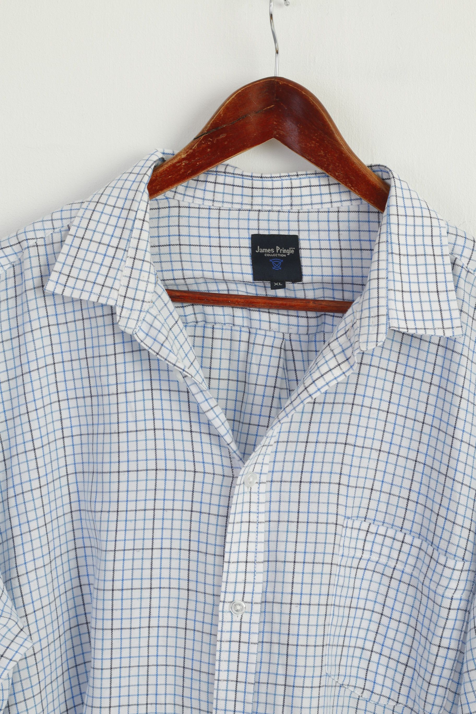 Vintage James Pringle Men XL Casual Shirt White Blue 8754 Size US XL / EU 56 / 4 - 2 Thumbnail