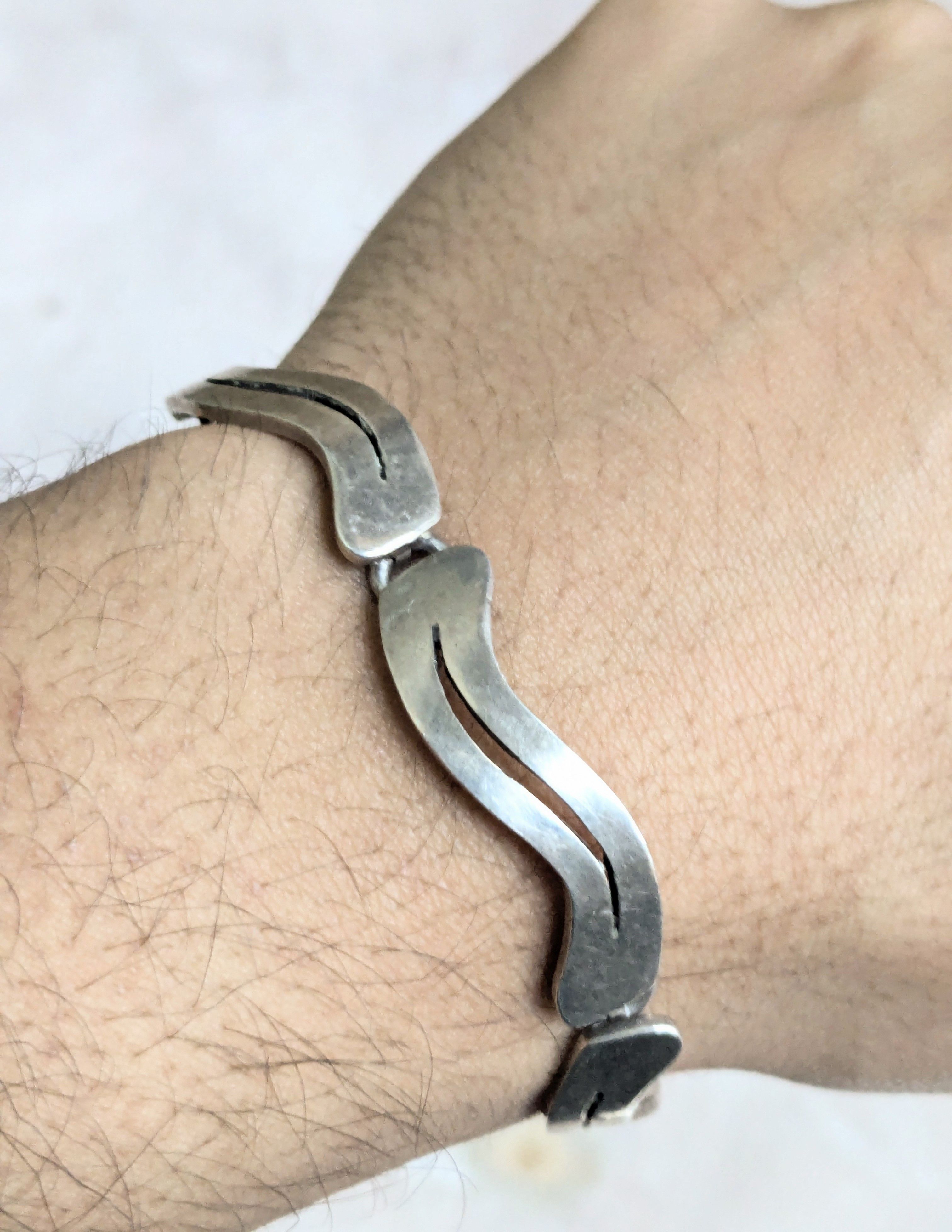 Jewelry Vintage Sterling Silver Bracelet Wavy Taxco 7.25" Size ONE SIZE - 13 Thumbnail