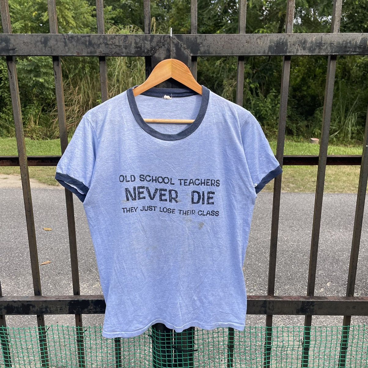 Vintage 🔥Vintage 70s Old School Teacher Never Die Ringer Tee Size US S / EU 44-46 / 1 - 1 Thumbnail