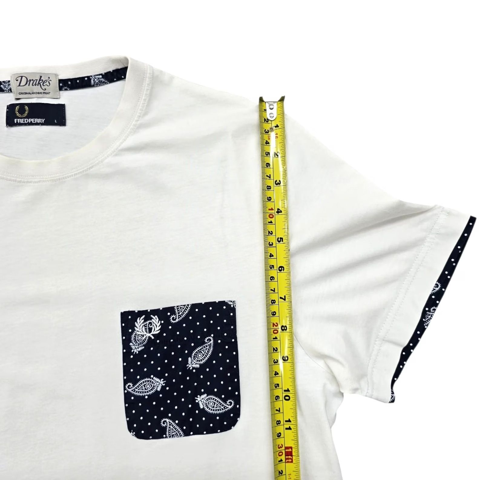 Fred Perry Fred Perry x Drake's Men’s White Paisley T-Shirt L Regular Cotton Size US L / EU 52-54 / 3 - 5 Thumbnail