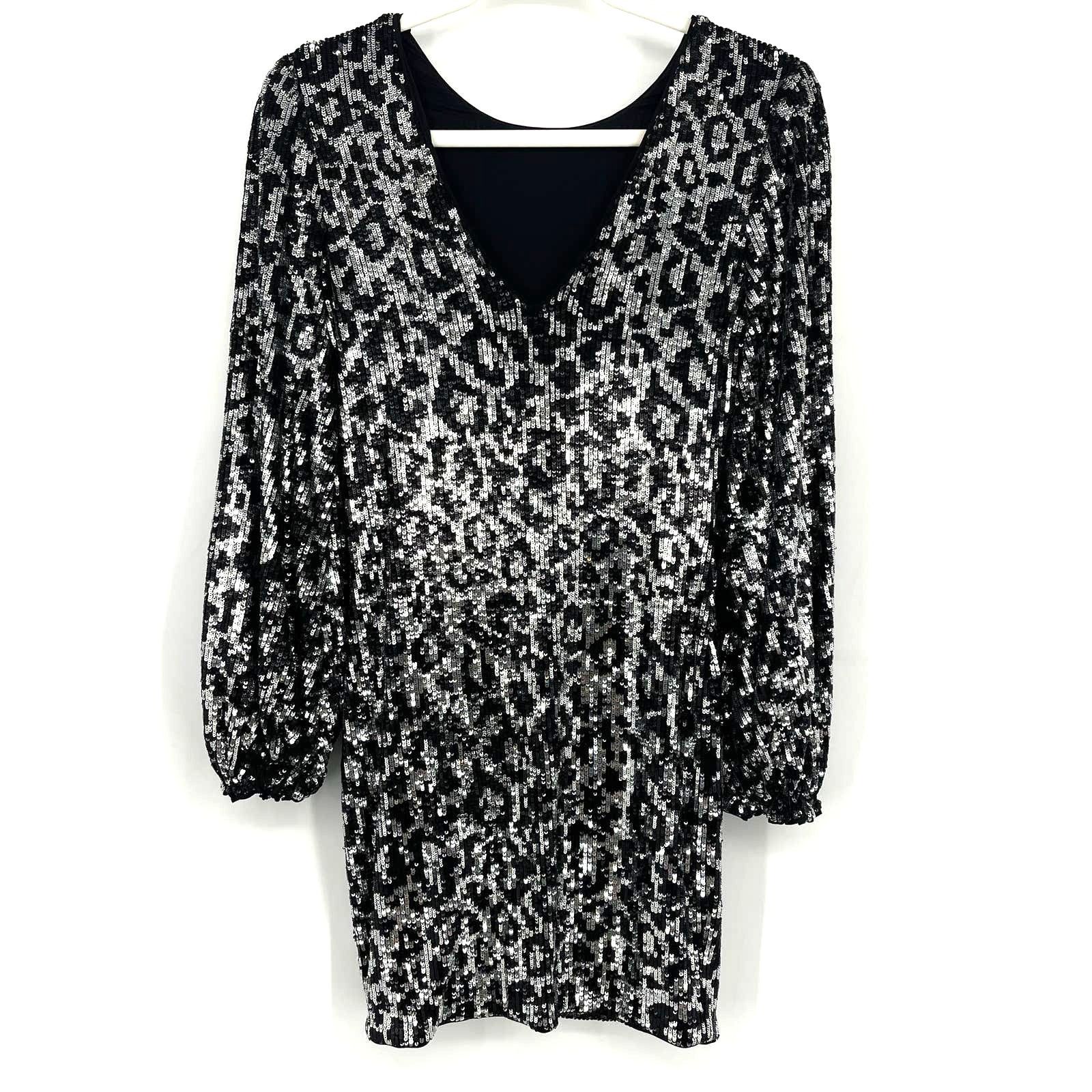 Saylor Saylor Sequin Black White Mini Dress Size XS Size XS / US 0-2 / IT 36-38 - 3 Thumbnail