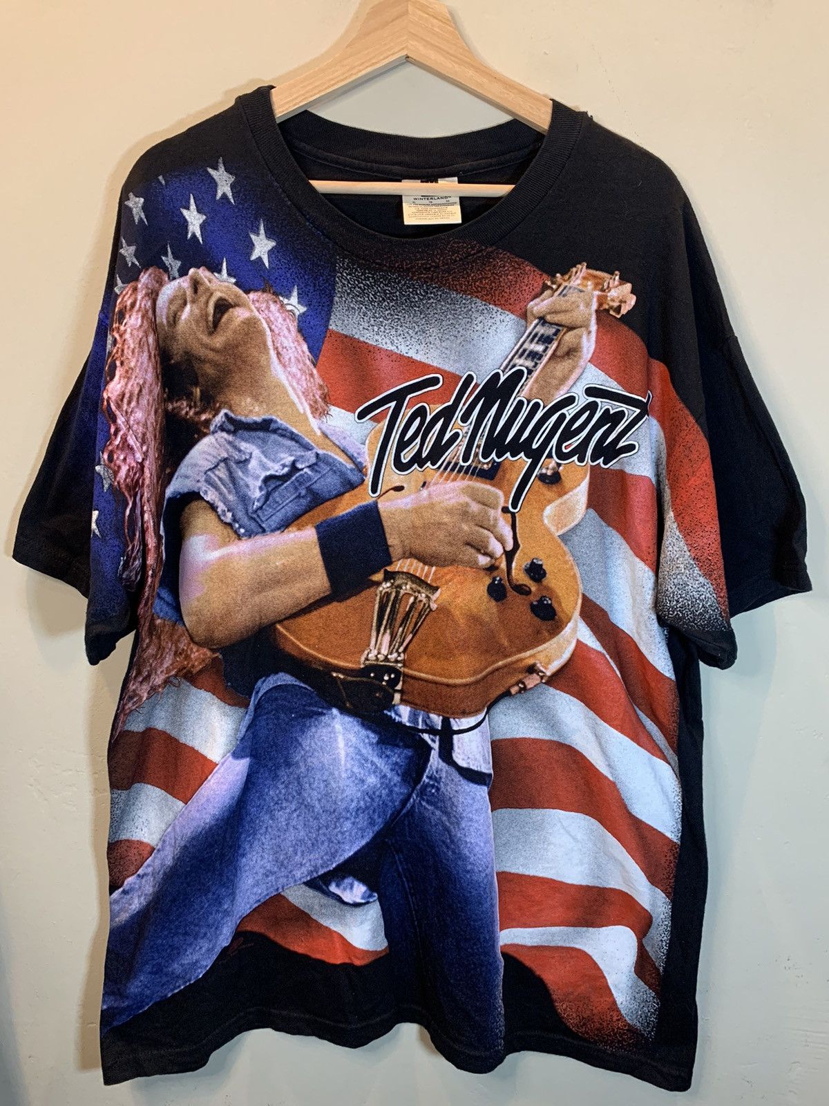 Band Tees × Vintage *RARE* Vintage 90s Ted Nugent One Nation Under Ted AOP Shirt Size US XL / EU 56 / 4 - 1 Thumbnail