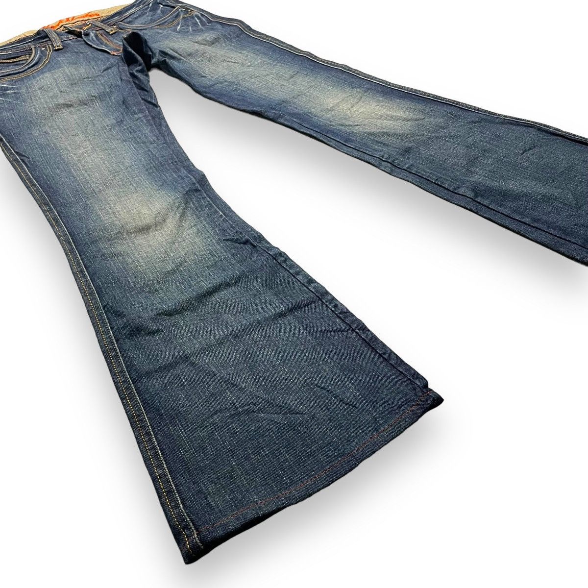 Le Grande Bleu (L.G.B.) 🇯🇵 SUPER FLARE BACK NUMBER WASHED DENIM PANTS Size US 30 / EU 46 - 5 Thumbnail