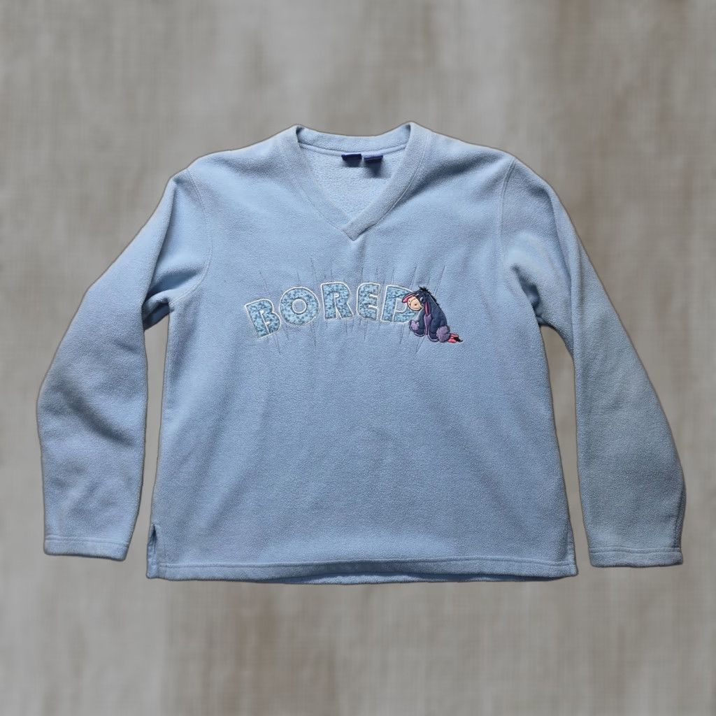 Disney VINTAGE Disney Sweatshirt Pullover Fleece Blue Eeyore Women's L V-Neck - Disney, Eeyore-Winnie The Pooh Size L / US 10 / IT 46 - 1 Thumbnail