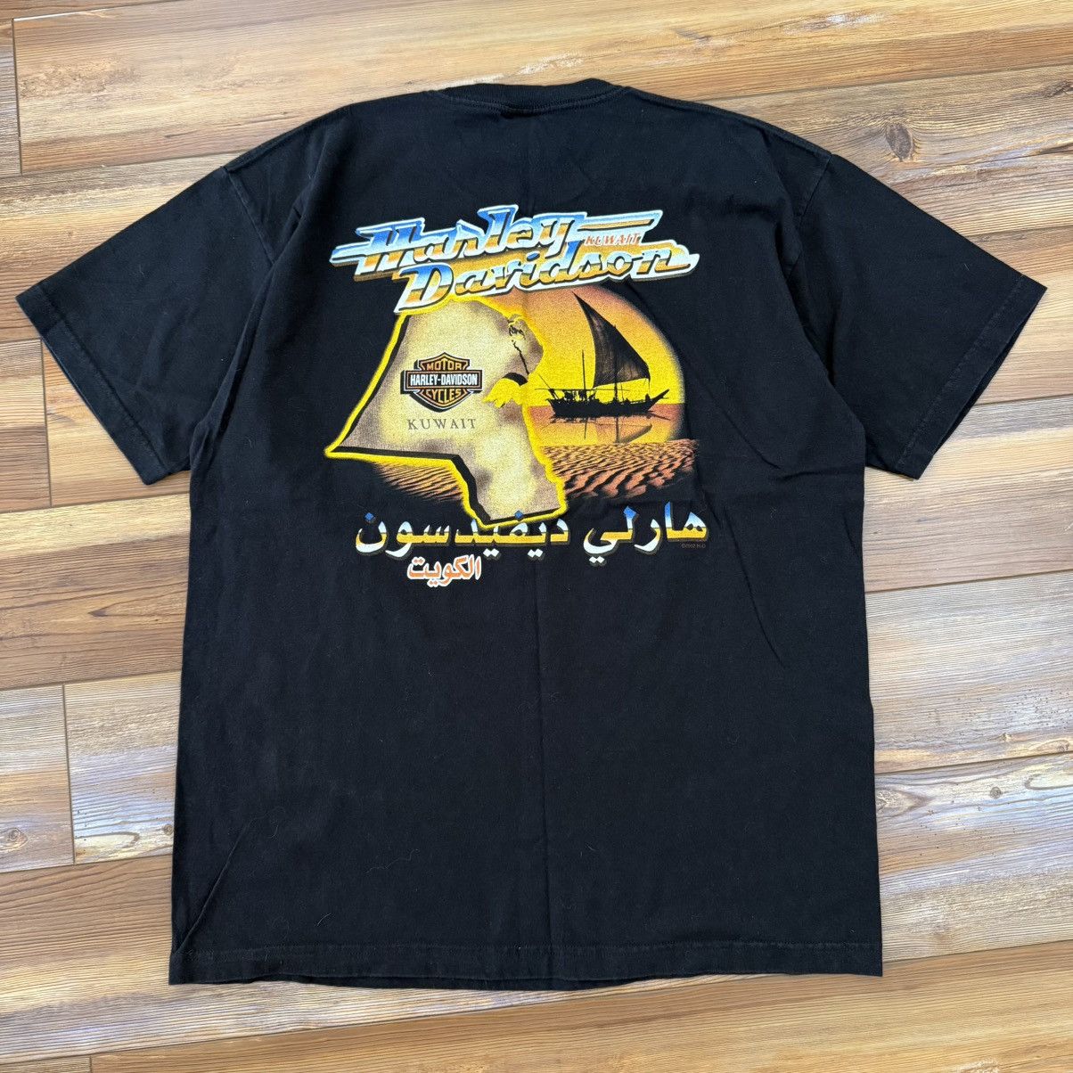 Harley Davidson Vintage ‘02 Black Harley Davidson Kuwait Eagle Tee Shirt Size US XL / EU 56 / 4 - 2 Thumbnail