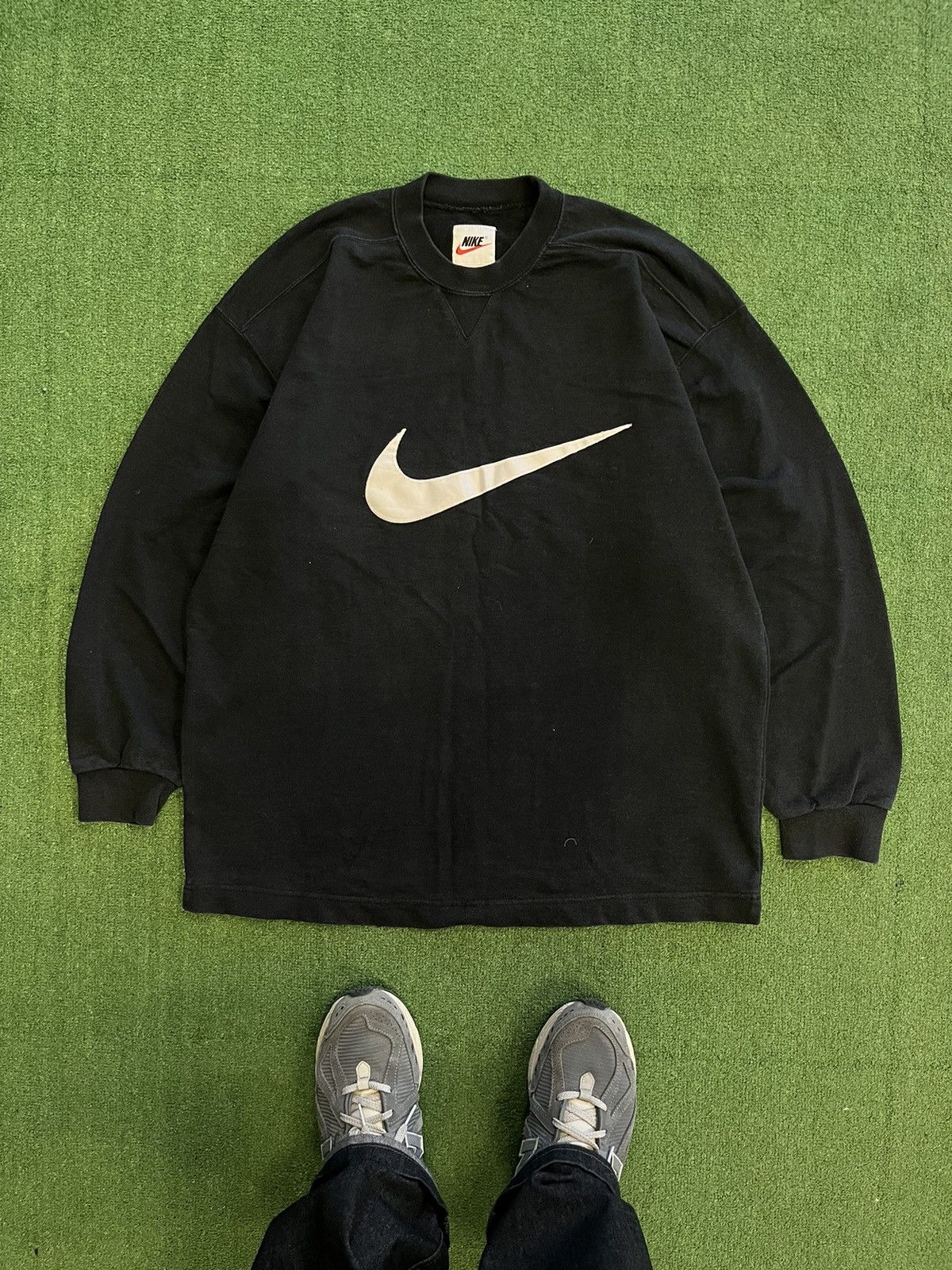 Pre-owned Nike X Vintage Y2k Nike Swoosh Embroidered Logo Japan Sweatshirt 90 In Black