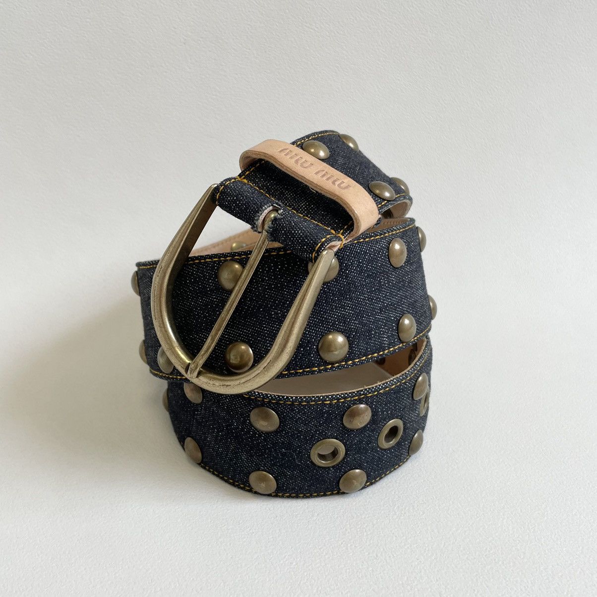 Miu Miu Mid 2000s Blue Studded Denim Belt Size 32 - 7 Thumbnail