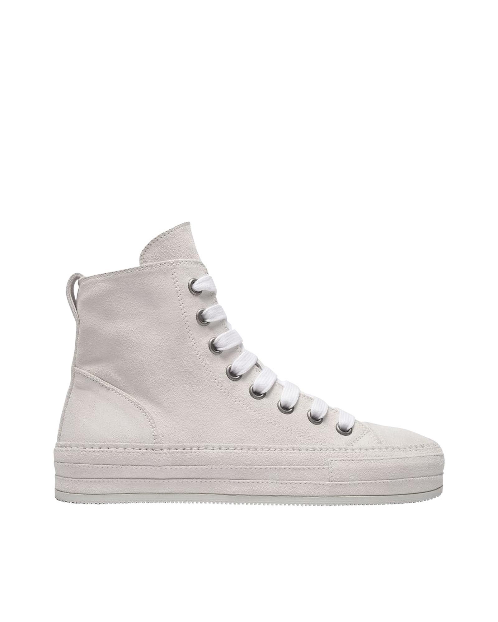 image of Ann Demeulemeester White Leather High Top Sneakers With Side Zip And Top Laces, Women's (Size 6)