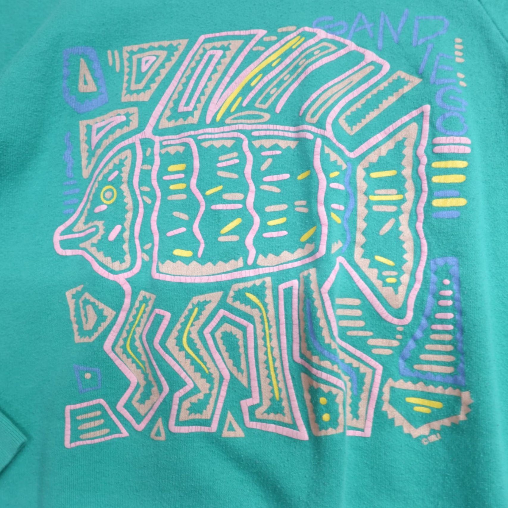 Vintage VINTAGE San Diego Sweatshirt Shirt Men S Blue Green Teal Raglan Walking Fish USA Style Pullover Knit Cotton Polyester Size US S / EU 44-46 / 1 - 2 Thumbnail