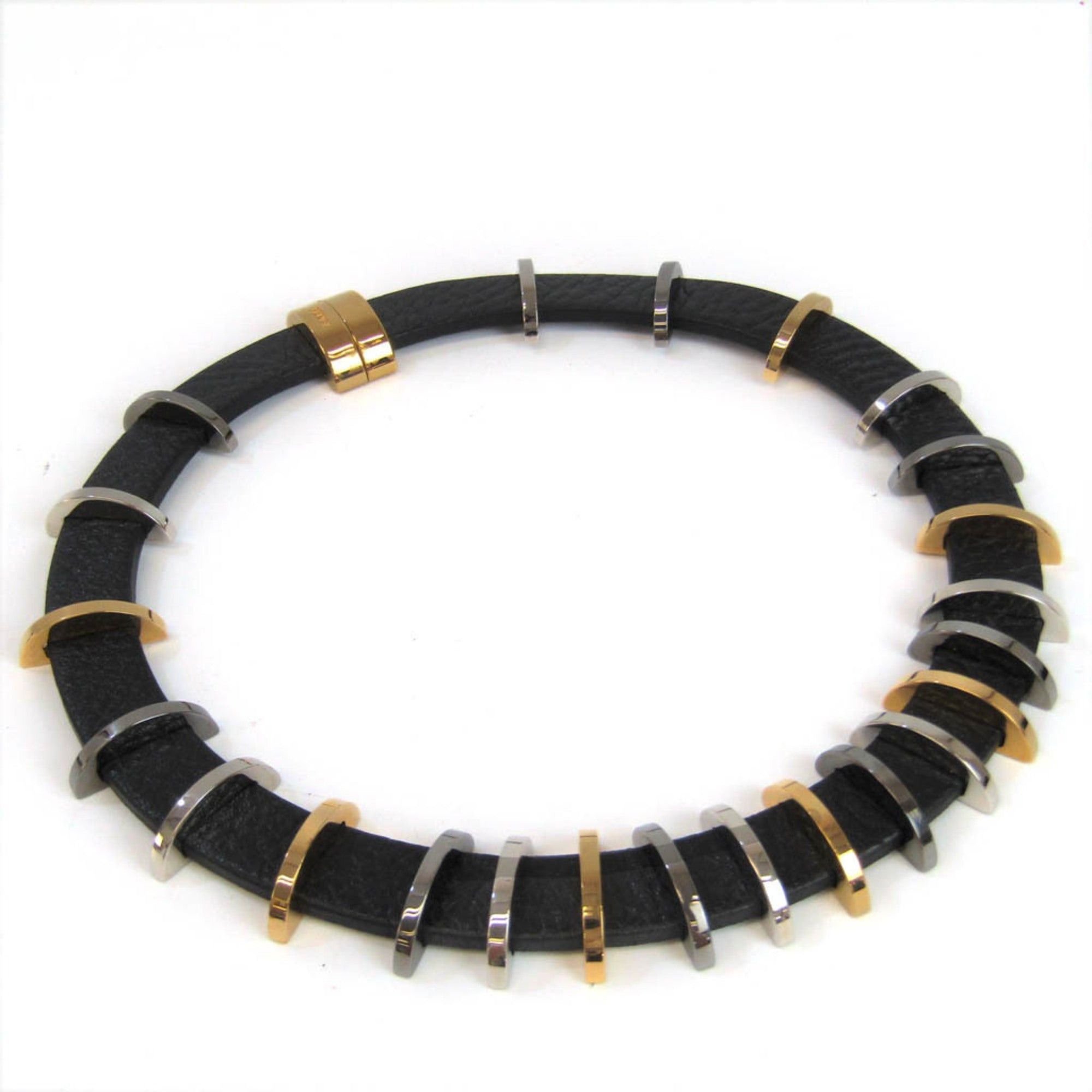 image of Fendi Collana C 8Ag288 Leather,metal Women's Choker Necklace [Black,gold,silver]