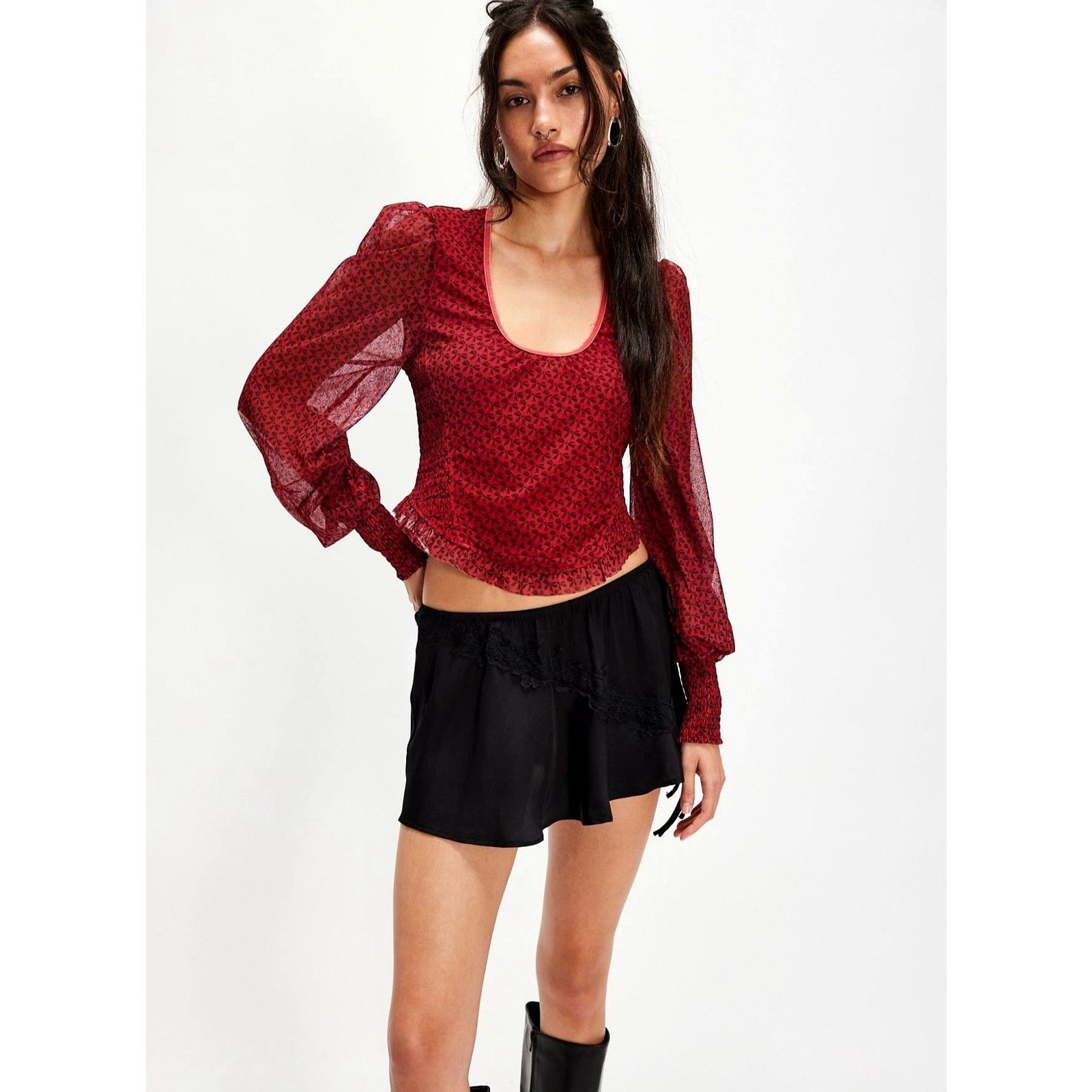Free People Free People Dottie Printed Long Sleeve Knit Top Salsa XL Size XL / US 12-14 / IT 48-50 - 3 Thumbnail