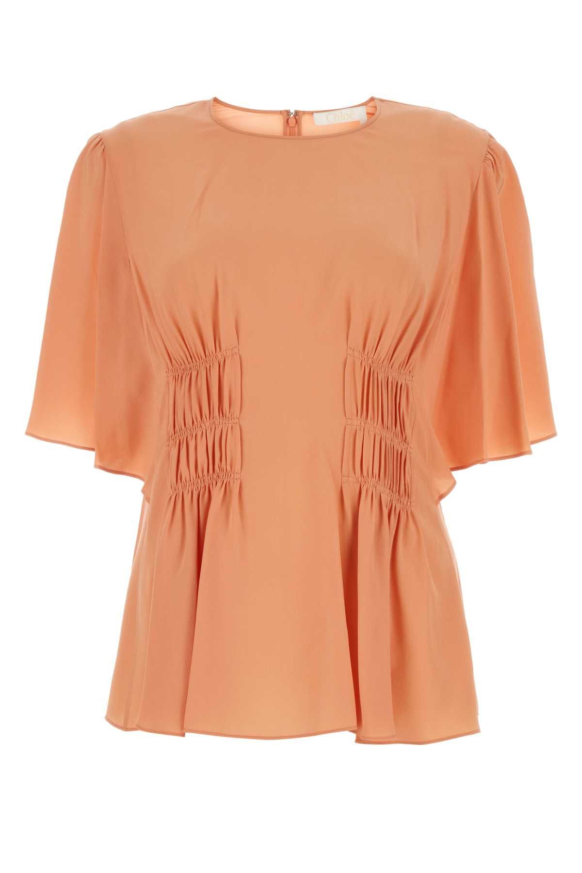 image of Chloe Peach Silk Blouse in Orange, Women's (Size Medium)