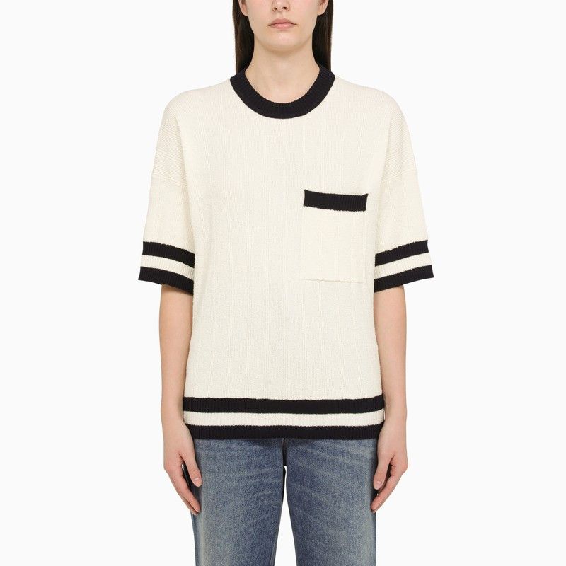 image of Golden Goose White/ink Blue Cotton-Blend Jersey, Women's (Size Large)