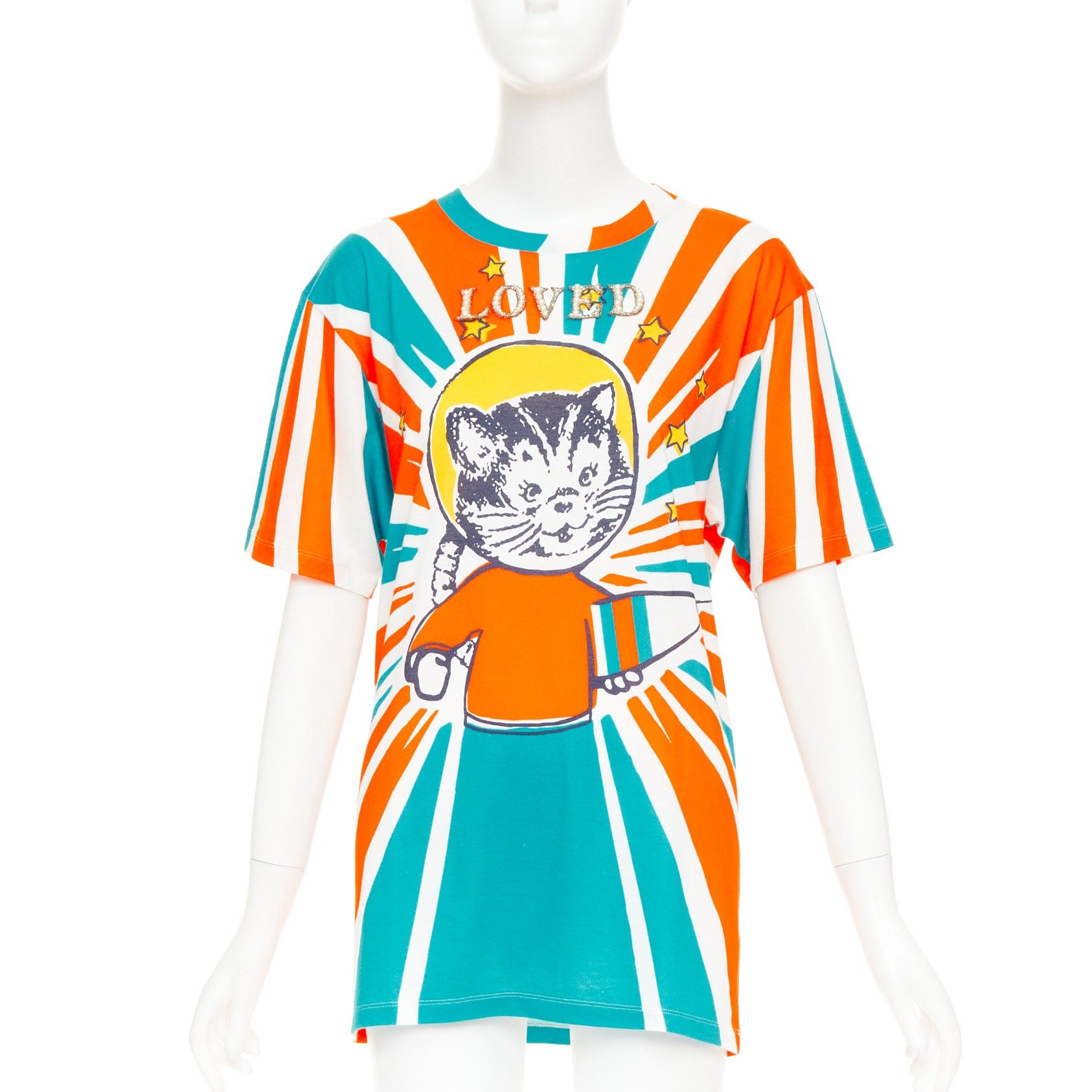 Gucci GUCCI 2017 LOVED Space Cat Astronaut embroidered beaded orange blue t-shirt S Size S / US 4 / IT 40 - 1 Thumbnail