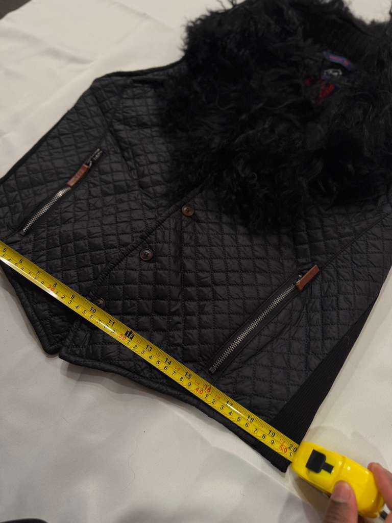 Vintage Black Quilted Vest with Real Mongolian Fur Collar Size US L / EU 52-54 / 3 - 10 Thumbnail