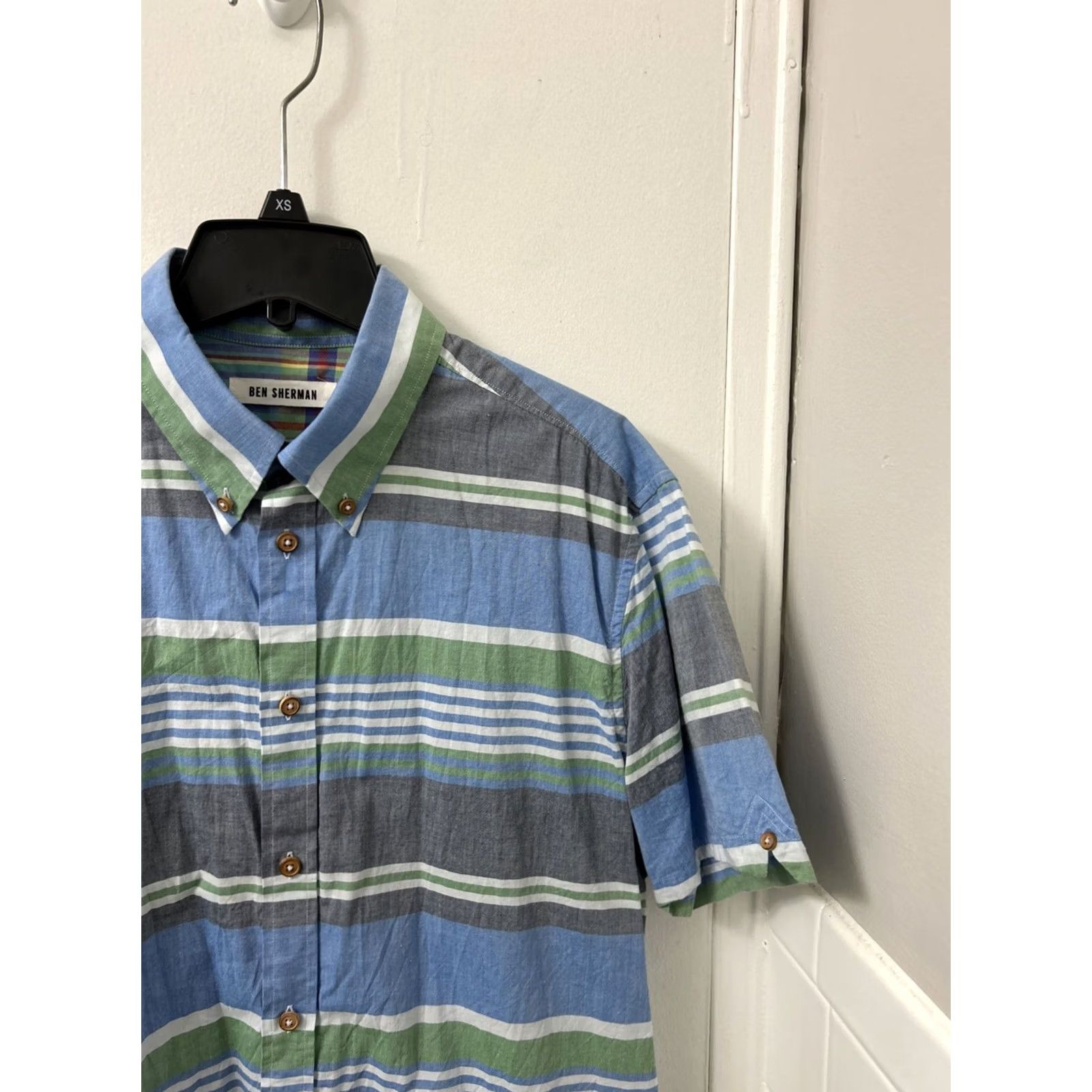 Vintage Ben Sherman Shirt Mens L Blue Oxford Striped Button-Down Short Sleeve Size US L / EU 52-54 / 3 - 5 Thumbnail