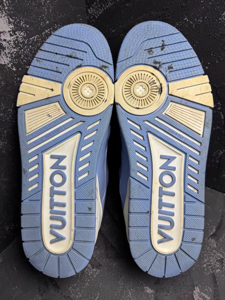 Louis Vuitton LV Trainer White & Blue Leather Panel Sneakers Q10 Size US 8.5 / EU 41-42 - 3 Thumbnail