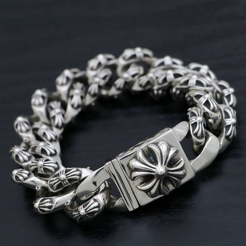 Pre-owned Chrome Hearts Plus Id Bracelet In Silver
