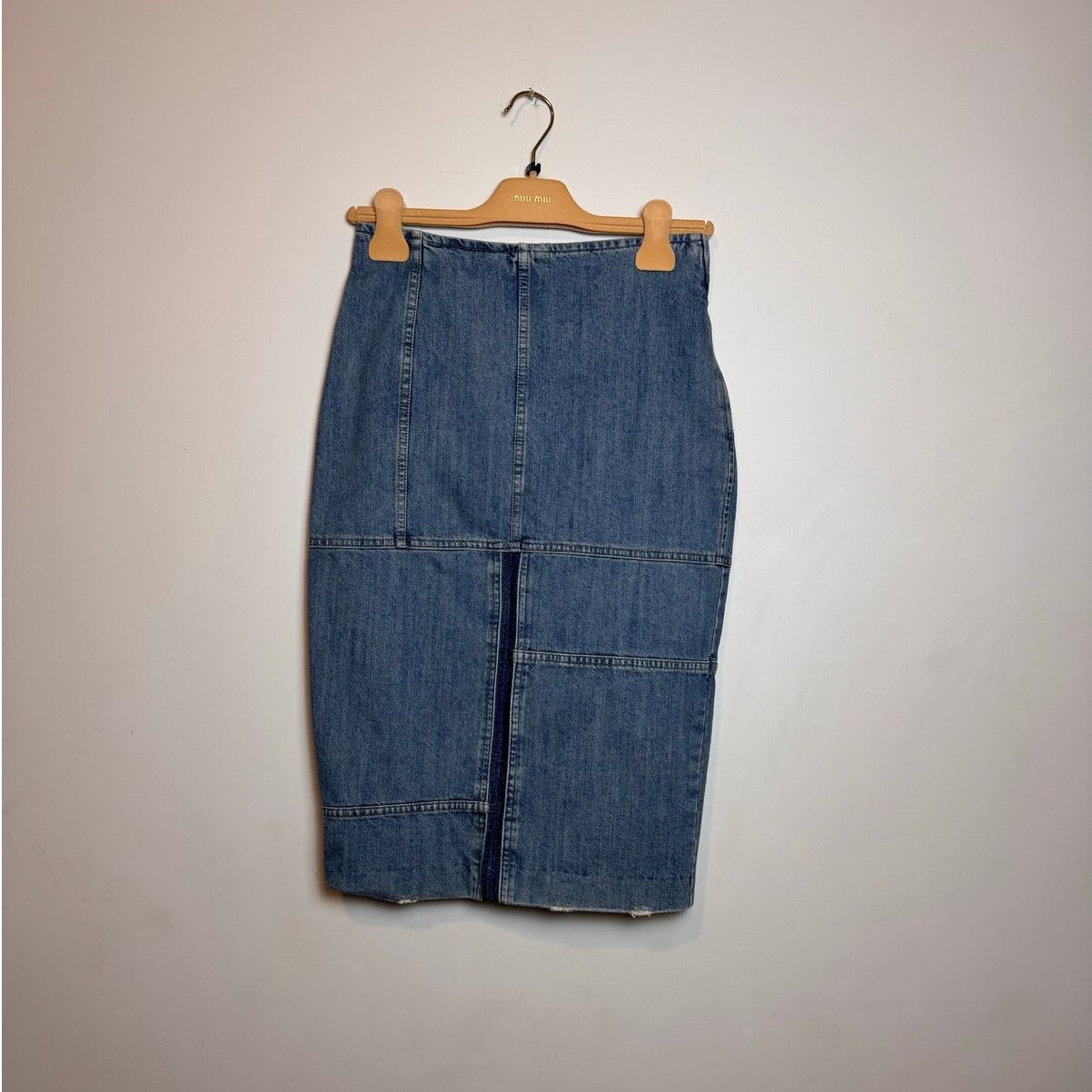 Miu Miu MIU MIU Gonna Distressed Denim Patchwork Skirt - Size 38 Size 26" / US 2 / IT 38 - 1 Thumbnail