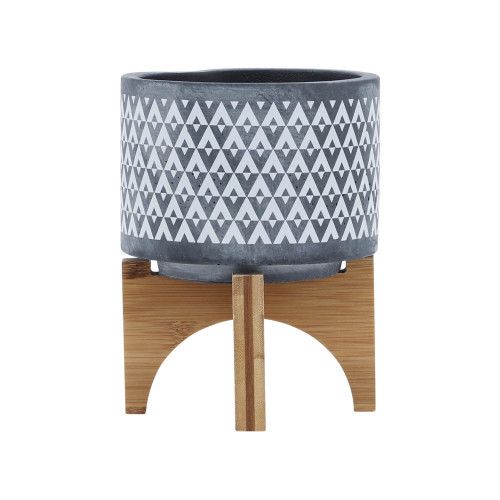 Designer × Homemade CERAMIC 5" AZTEC PLANTER ON WOODEN STAND, GRAY Size US L / EU 52-54 / 3 - 3 Thumbnail