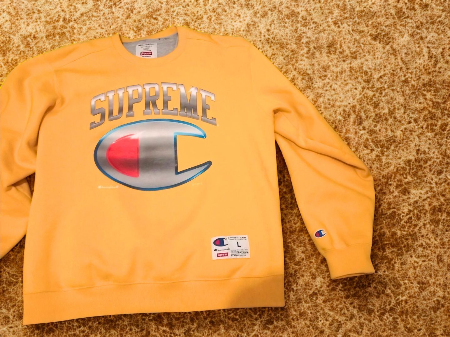 Champion × Supreme Supreme Champion 3D Metallic Navy Sweatshirt Sz
