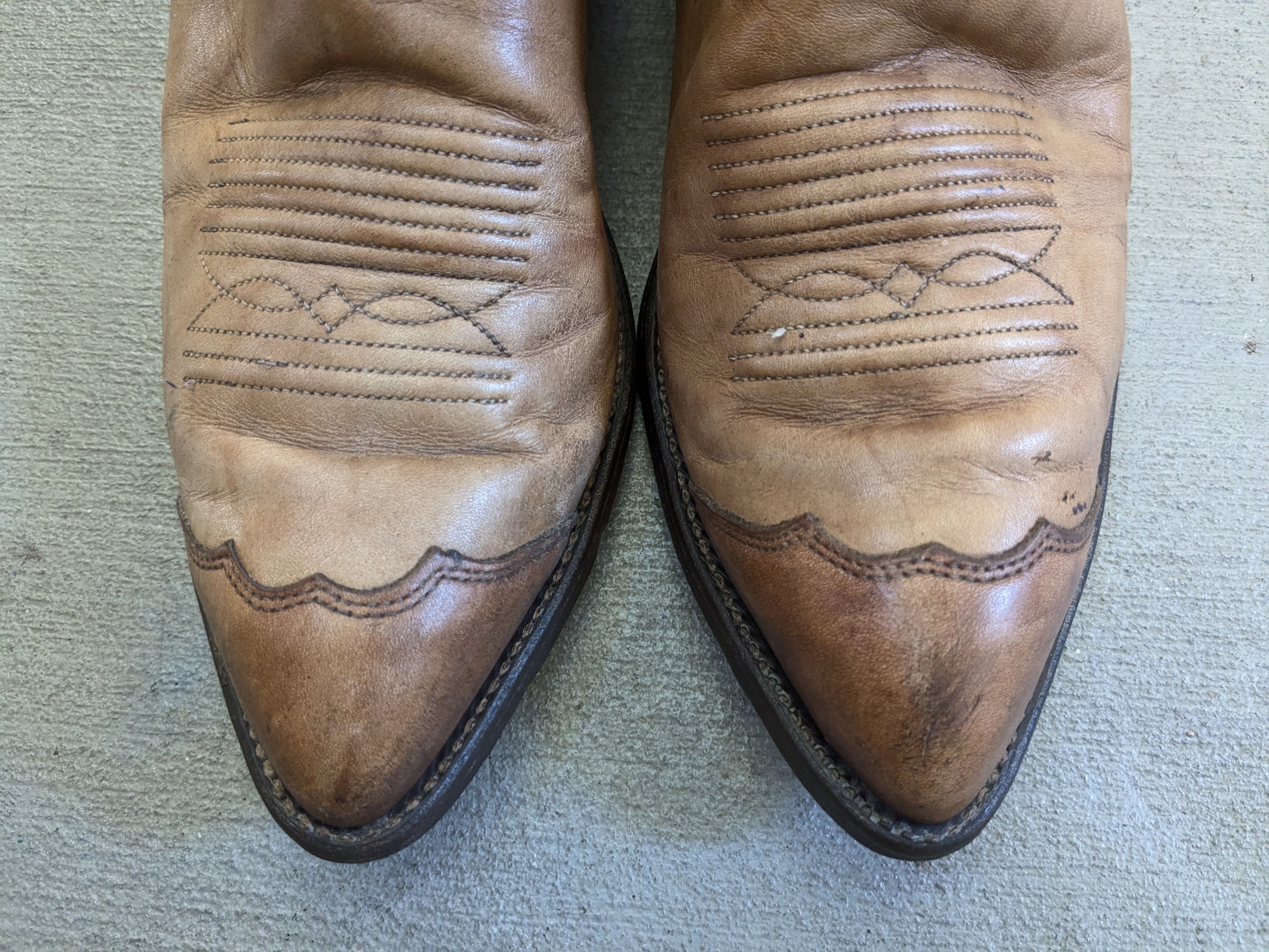 Vintage J Chisholm Cowboy Boots Brown Tan 9.5 D Leather Size US 9.5 / EU 42-43 - 5 Thumbnail