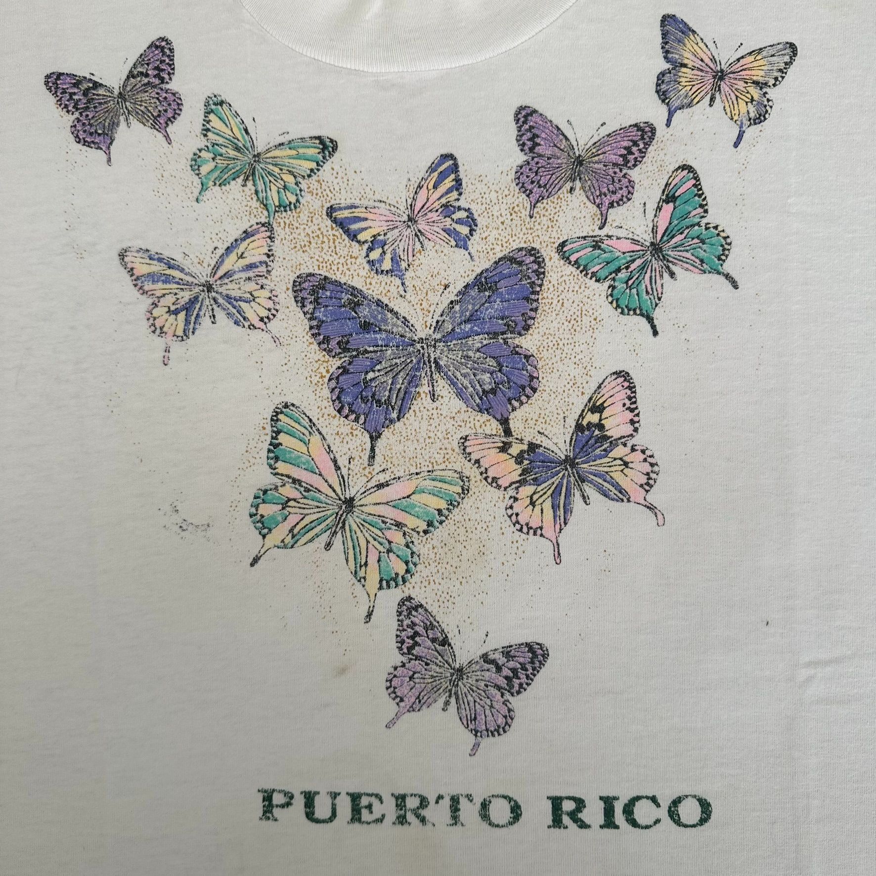Fruit Of The Loom Vintage 90s Puerto Rico T-Shirt Cute Butterfly Nature Tee Size US M / EU 48-50 / 2 - 2 Thumbnail