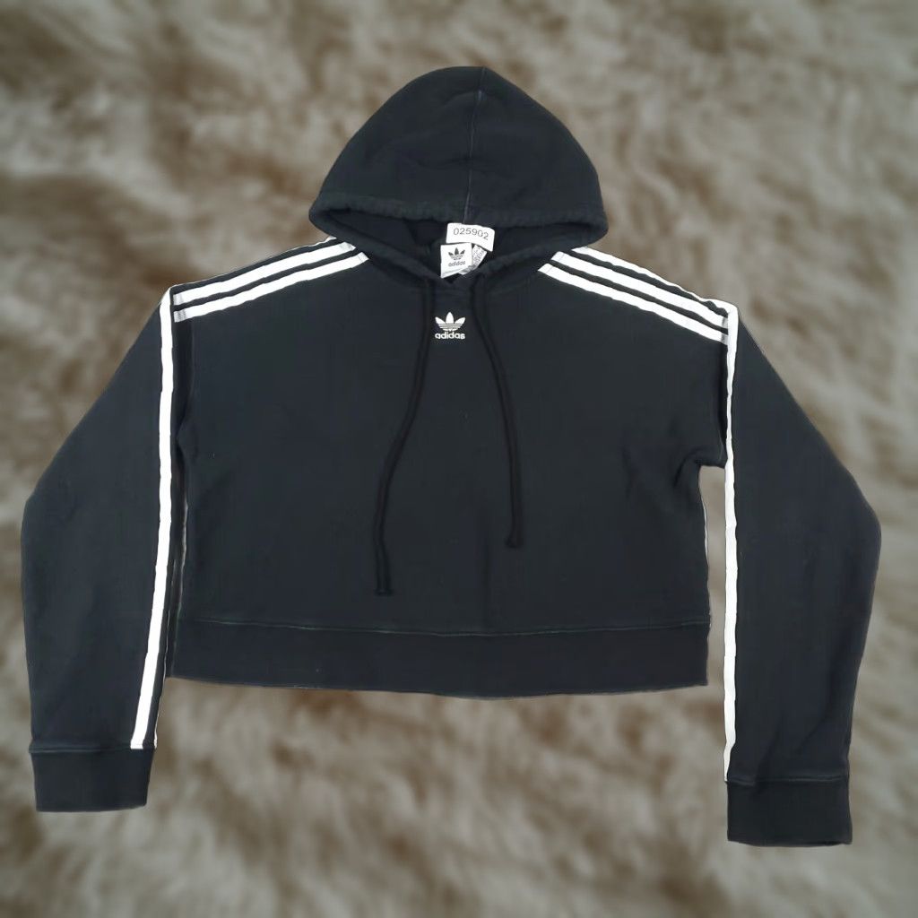 Adidas Adidas Hoodie Womens XS Black White Cropped Pullover Sweatshirt Cotton Blend Logo Size XS / US 0-2 / IT 36-38 - 1 Thumbnail