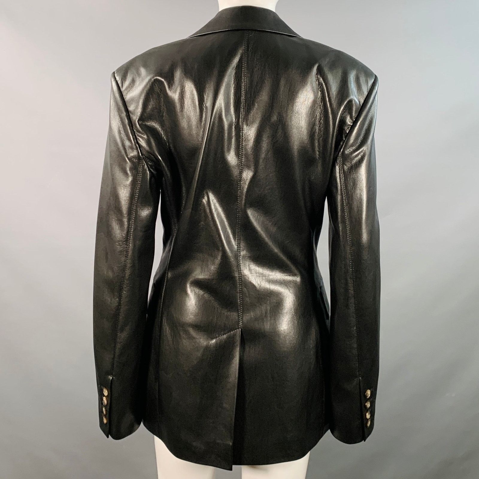 Nanushka NANUSHKA S Black Faux Leather Single Breasted Blazer Coat Size S / US 4 / IT 40 - 3 Thumbnail