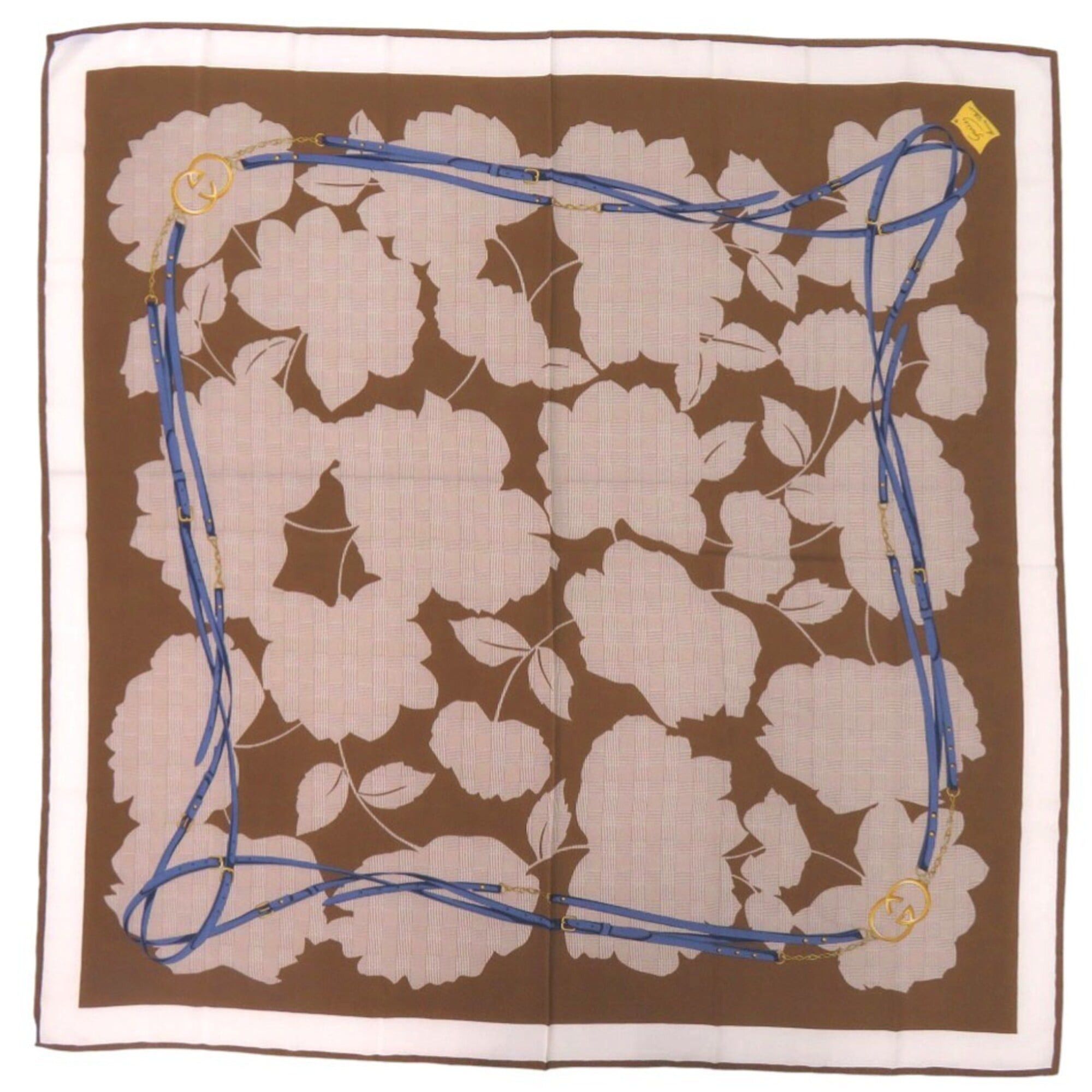 Gucci Excellent condition Gucci floral print belt scarf muffler in silk, brown, blue, and white. 1668GUCCI Size ONE SIZE - 1 Thumbnail