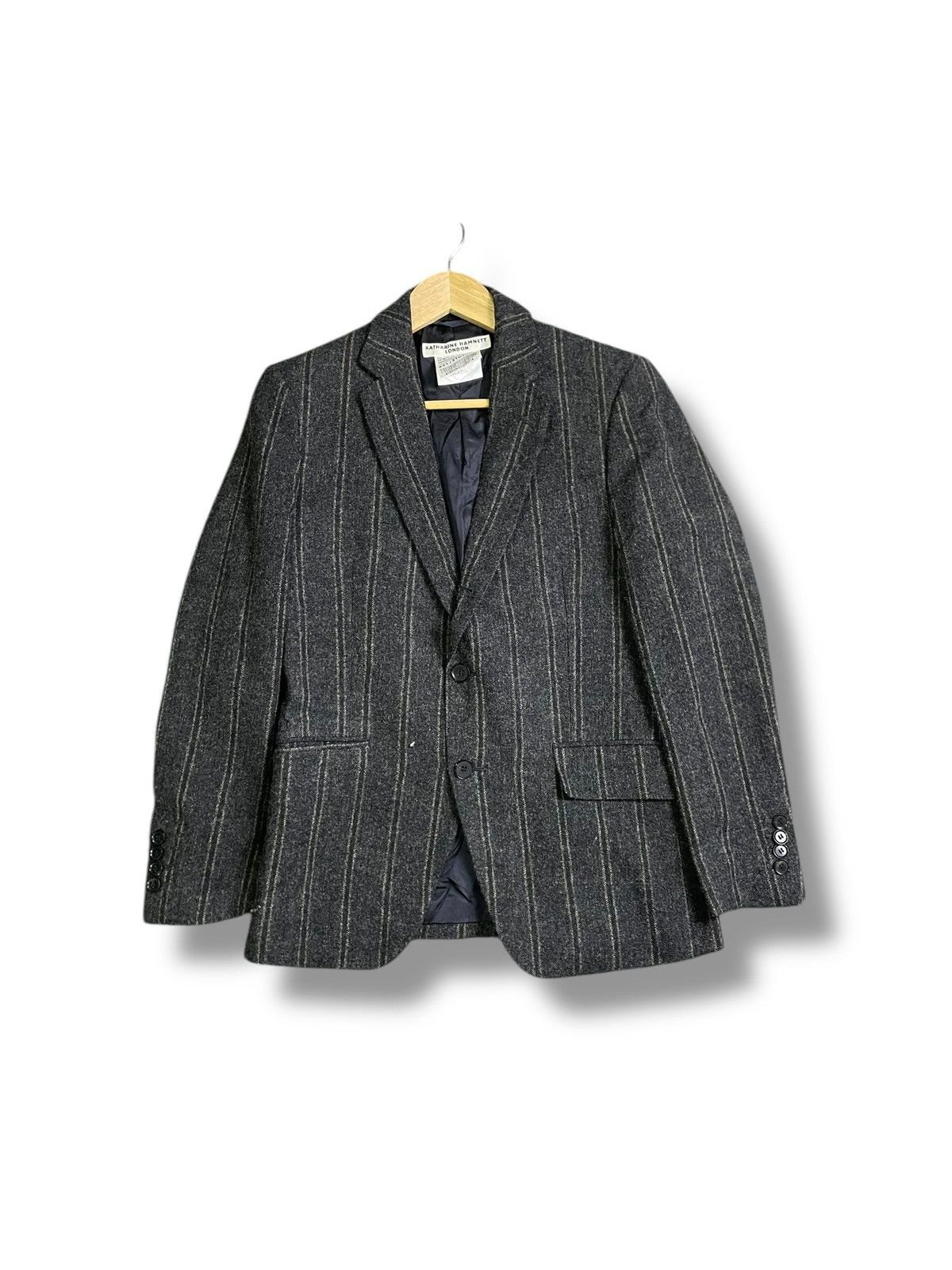 Katharine Hamnett London × Vintage Katherine Hamnett London Down Stripe Wool Coat (38) Size US M / EU 48-50 / 2 - 1 Thumbnail