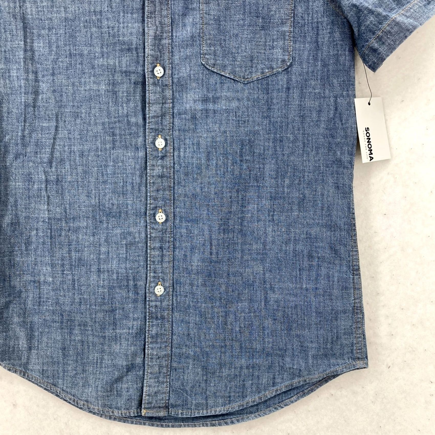 Denime Sonoma Shirt Mens Small Blue Chambray Denim Short Sleeve Button Up Standard Fit Size US S / EU 44-46 / 1 - 3 Thumbnail