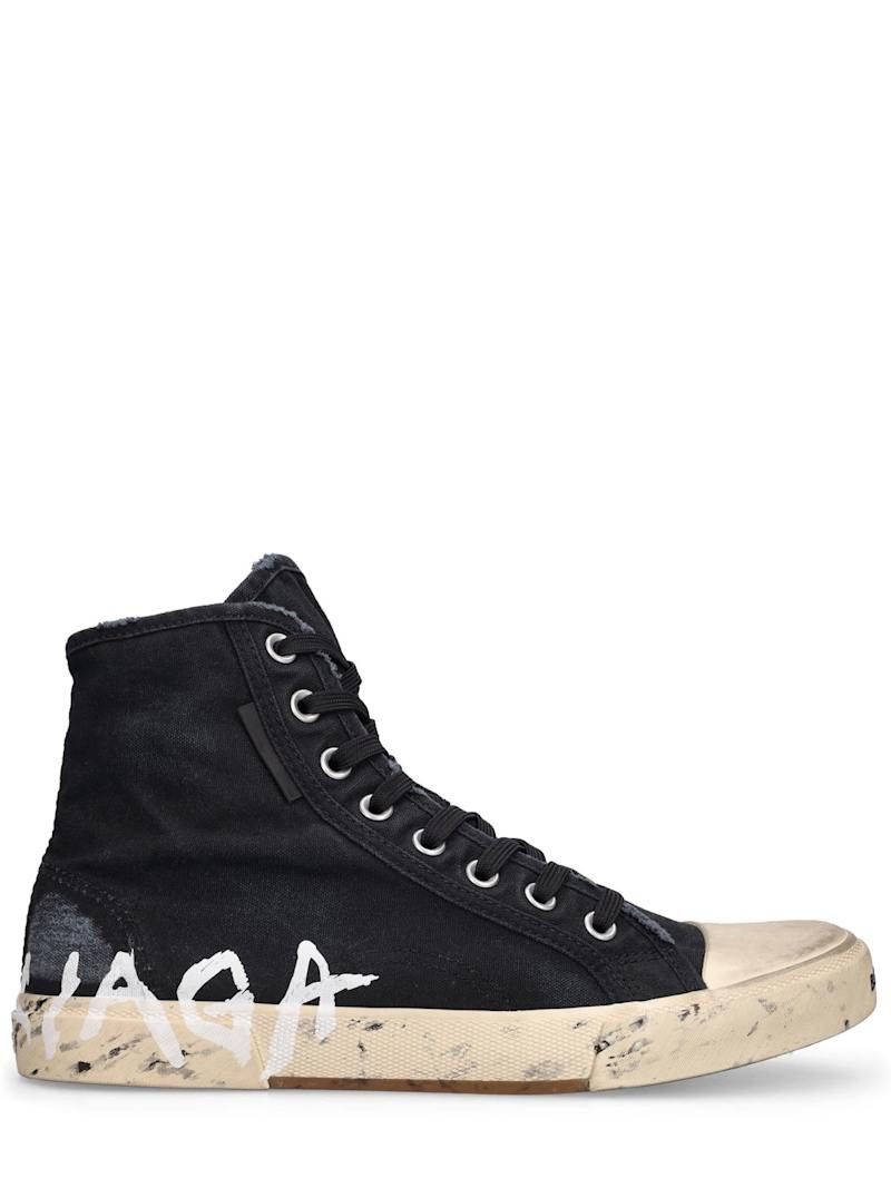 Paris High Top Dirty Effect Graffiti Sneaker in Black/White