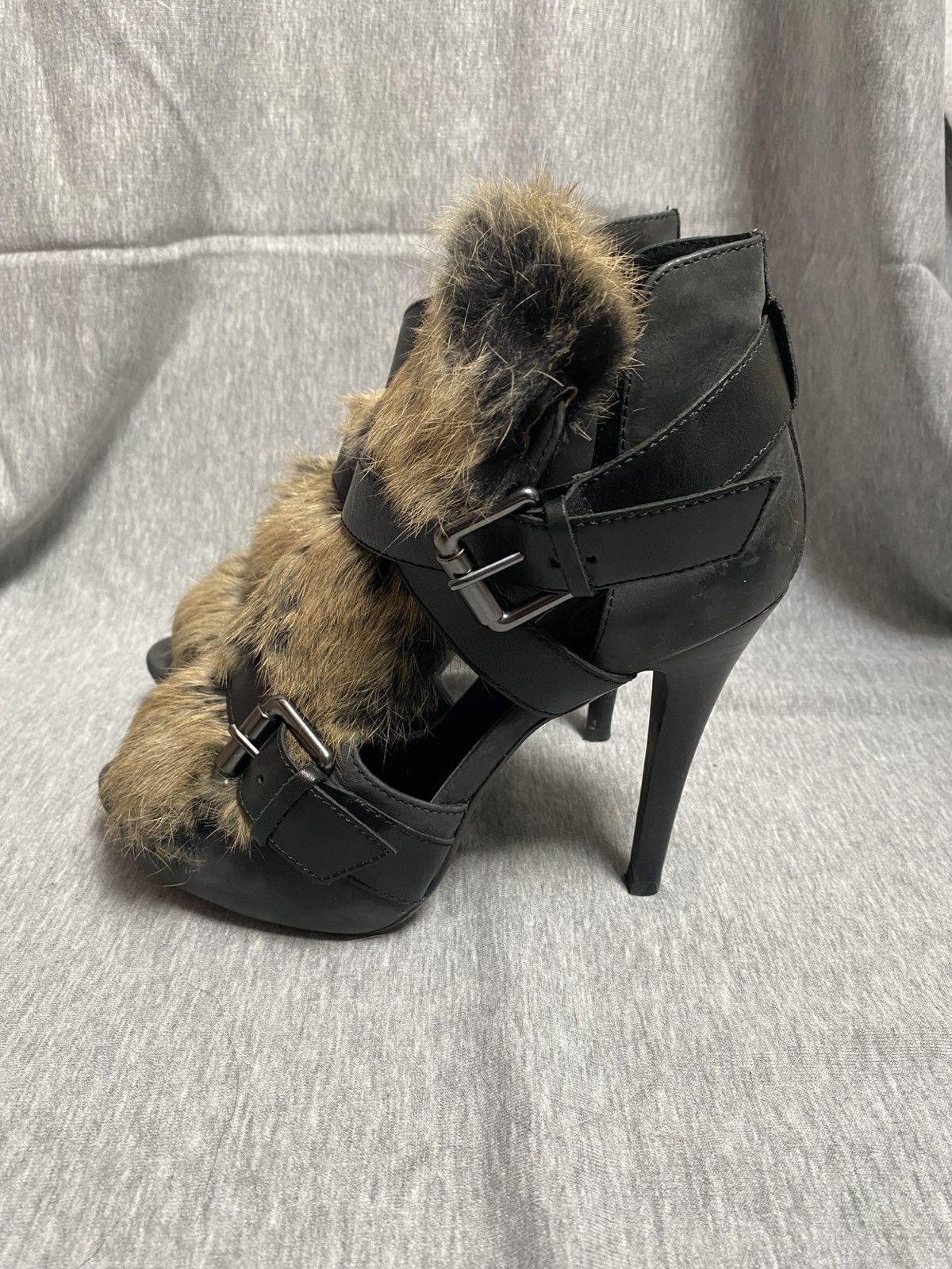 ASH Leather and rabbit fur heels with straps and metal buckles Size US 8 / IT 38 - 1 Thumbnail