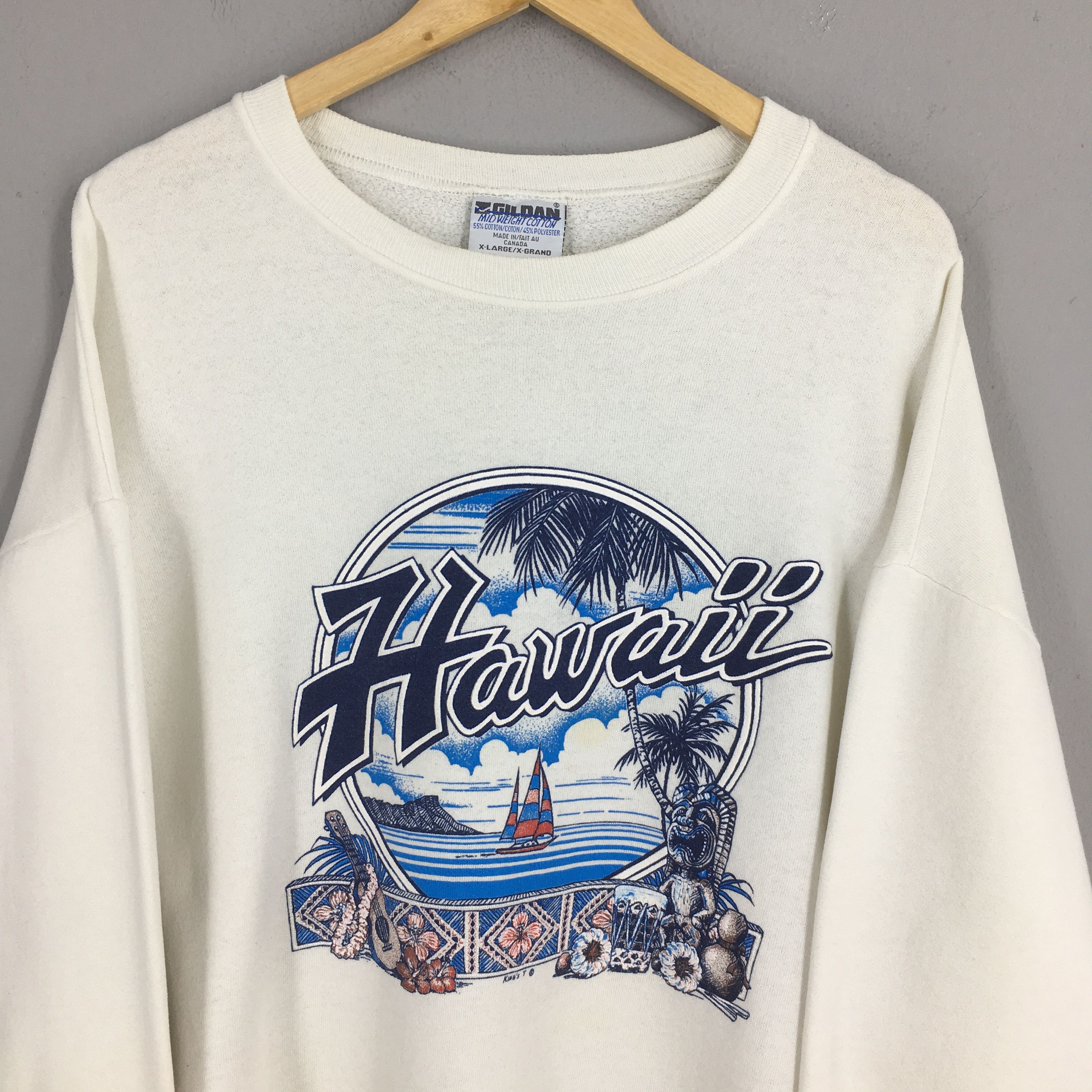 Other Vintage 90s Hawaii Aloha Honolulu White Sweatshirt XLarge Size US XL / EU 56 / 4 - 2 Thumbnail