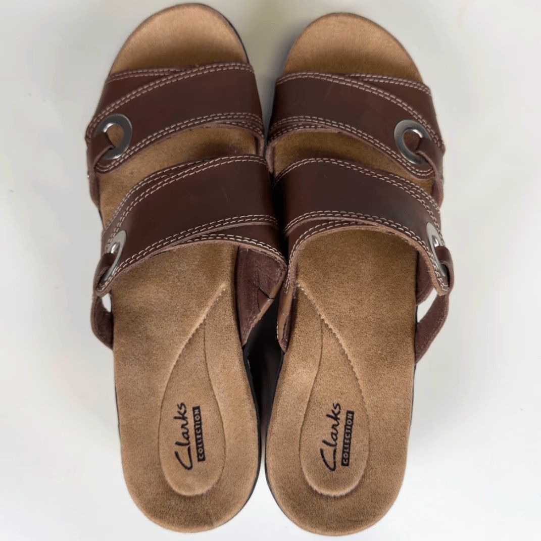 Vintage Clarks Collection Women's Sandals Open Toe Leather Brown 11M Slides Slip-On Shoes Shoes Ladies Mens? Size US 11 / IT 41 - 6 Thumbnail