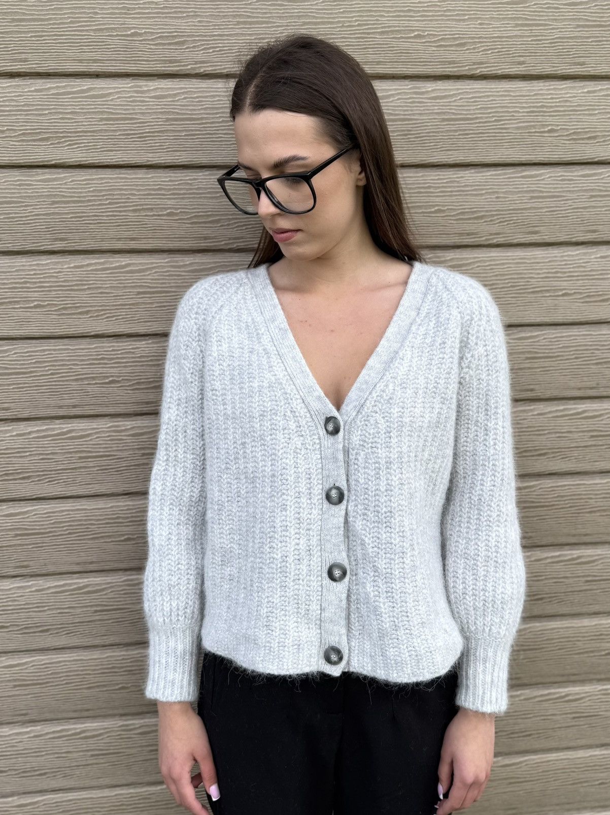 Sezane Basile Alpaca Cardigan Sweater Gray Made Italy S, Women's