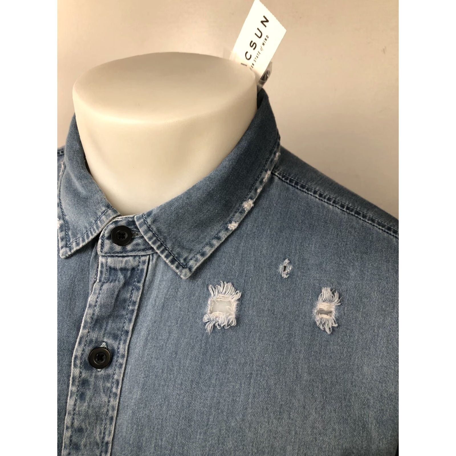 Pacsun PACSUN Denim Shirt Boxy Fit Mens Lg Distressed Los Angeles Blue Button-Up Long Sleeve XS? No, keep as L size example. Size US L / EU 52-54 / 3 - 2 Thumbnail
