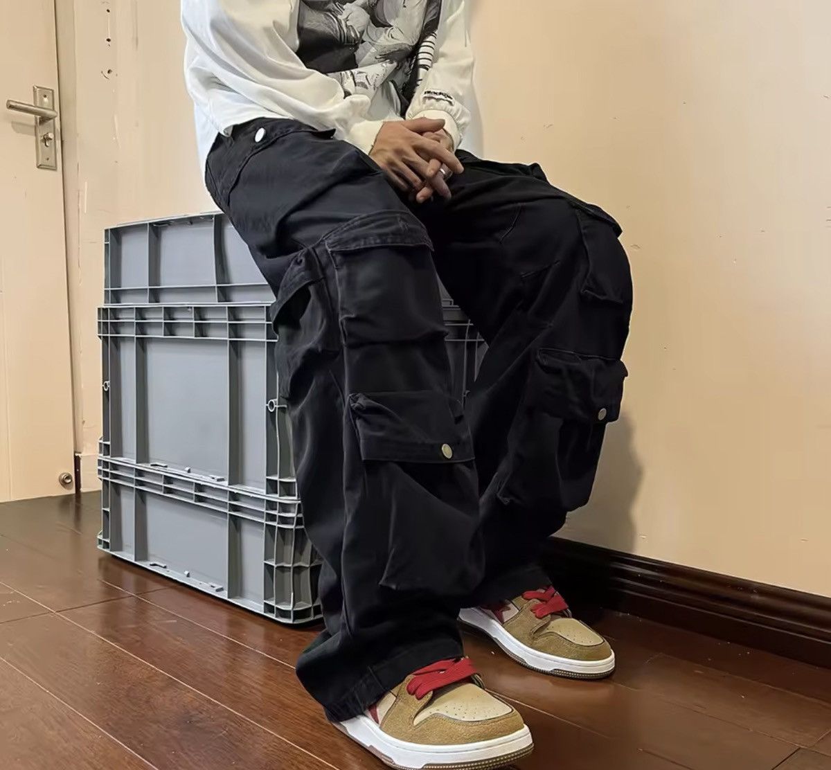 Japanese Brand Baggy Cargo Pants - Y2K Skate Streetwear Size US 35 - 4 Thumbnail