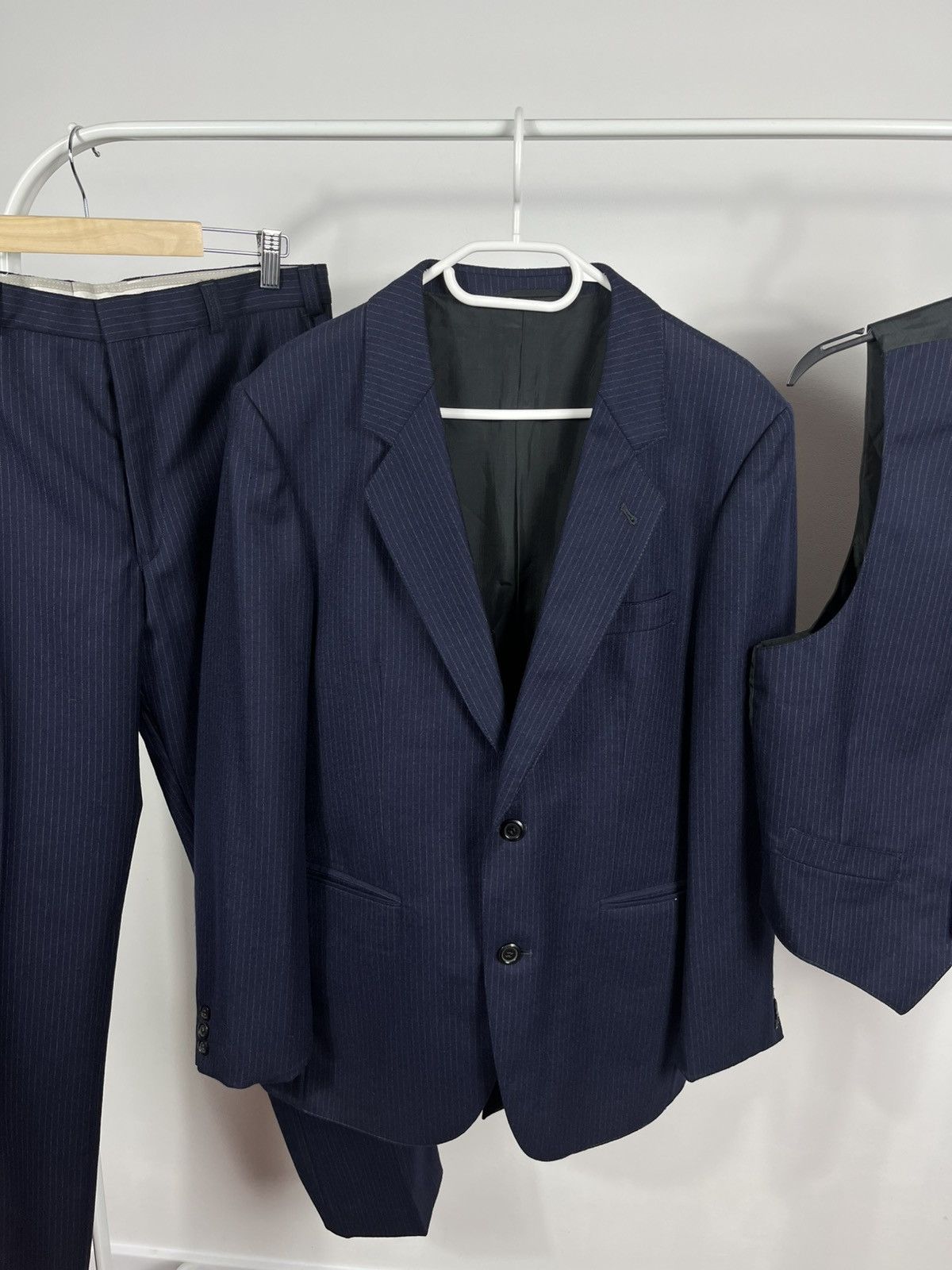 Vintage Wool 3-Piece Suit Pinstripe 40R Blazer Vest Pants