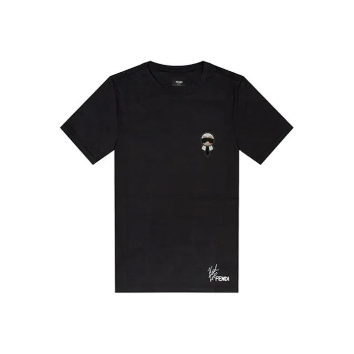 Fendi Fendi Black Short Sleeve T-Shirt with Signature 0079 Size US M / EU 48-50 / 2 - 1 Thumbnail