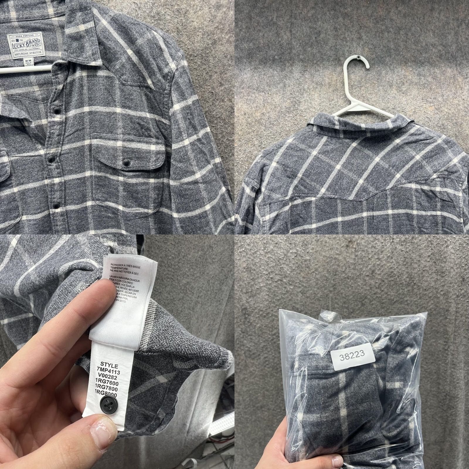 Lucky Brand Lucky Brand Shirt Mens Medium Gray Plaid Saturday Stretch Flannel Button Front Shirt Size US M / EU 48-50 / 2 - 8 Thumbnail