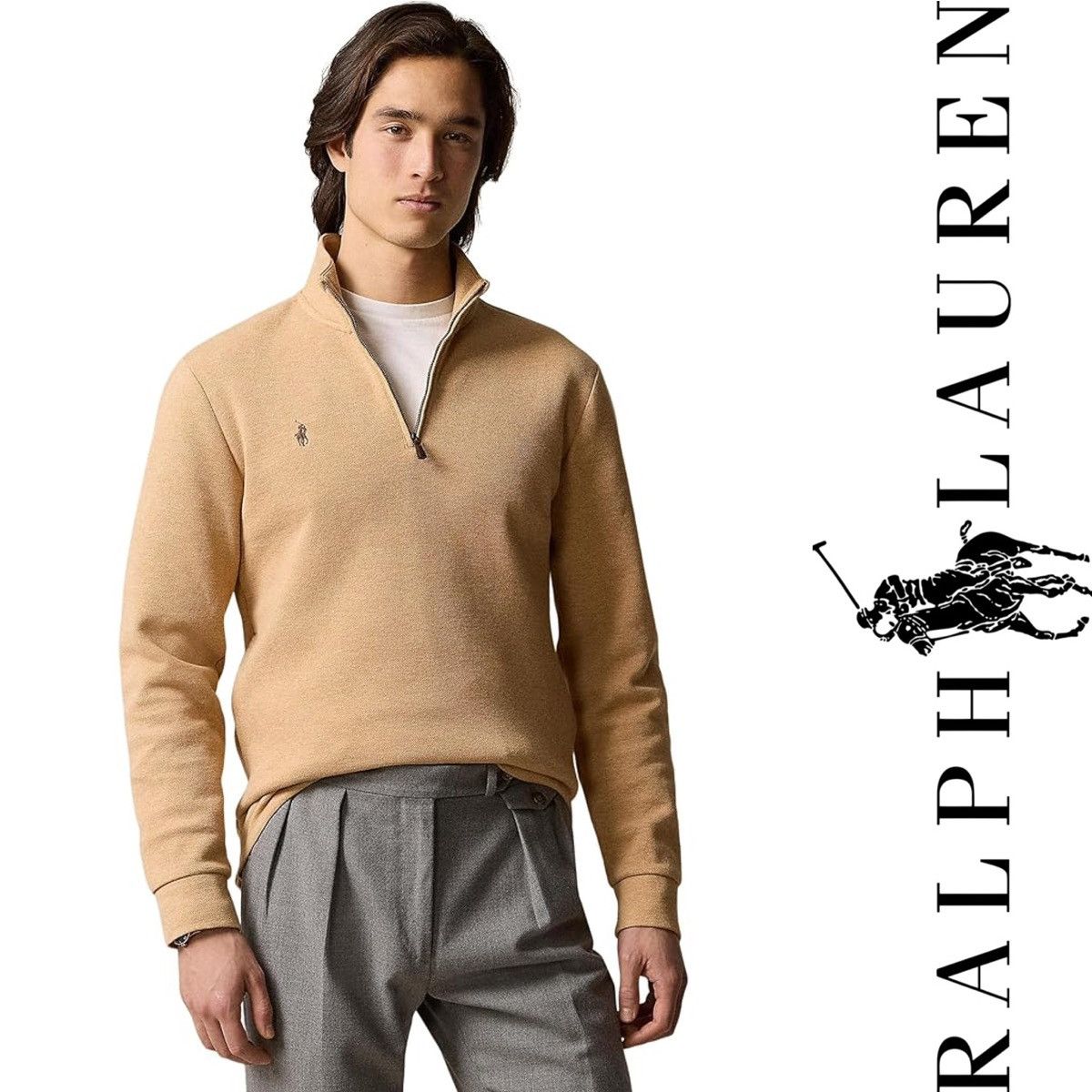 Polo Ralph Lauren POLO RALPH LAUREN Estate Rib TEEN Beige 1/4Zip Pullover Sz L Size US XXS / EU 40 - 1 Thumbnail
